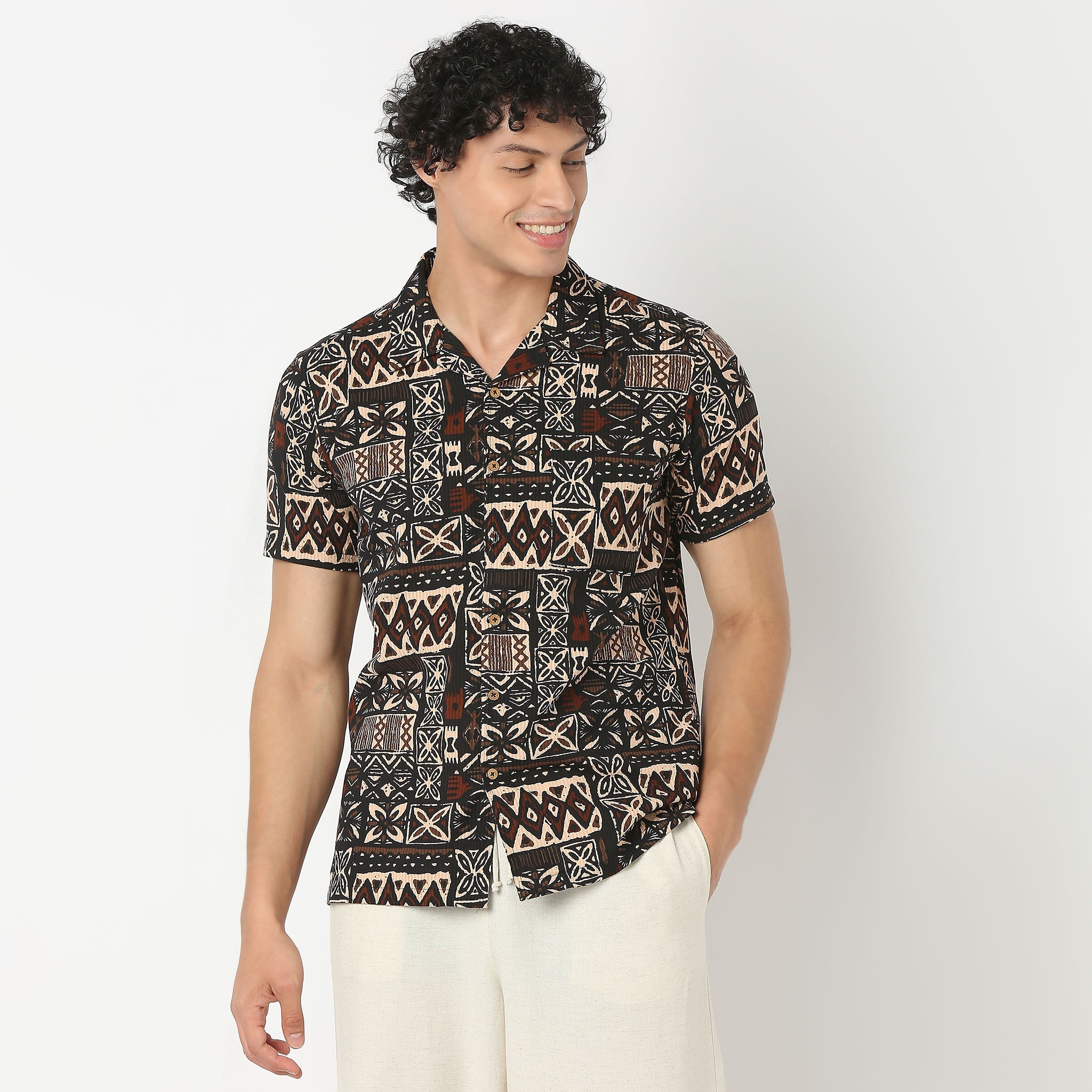 Camp Collar Short Length Printed Relaxed Fit Shirt