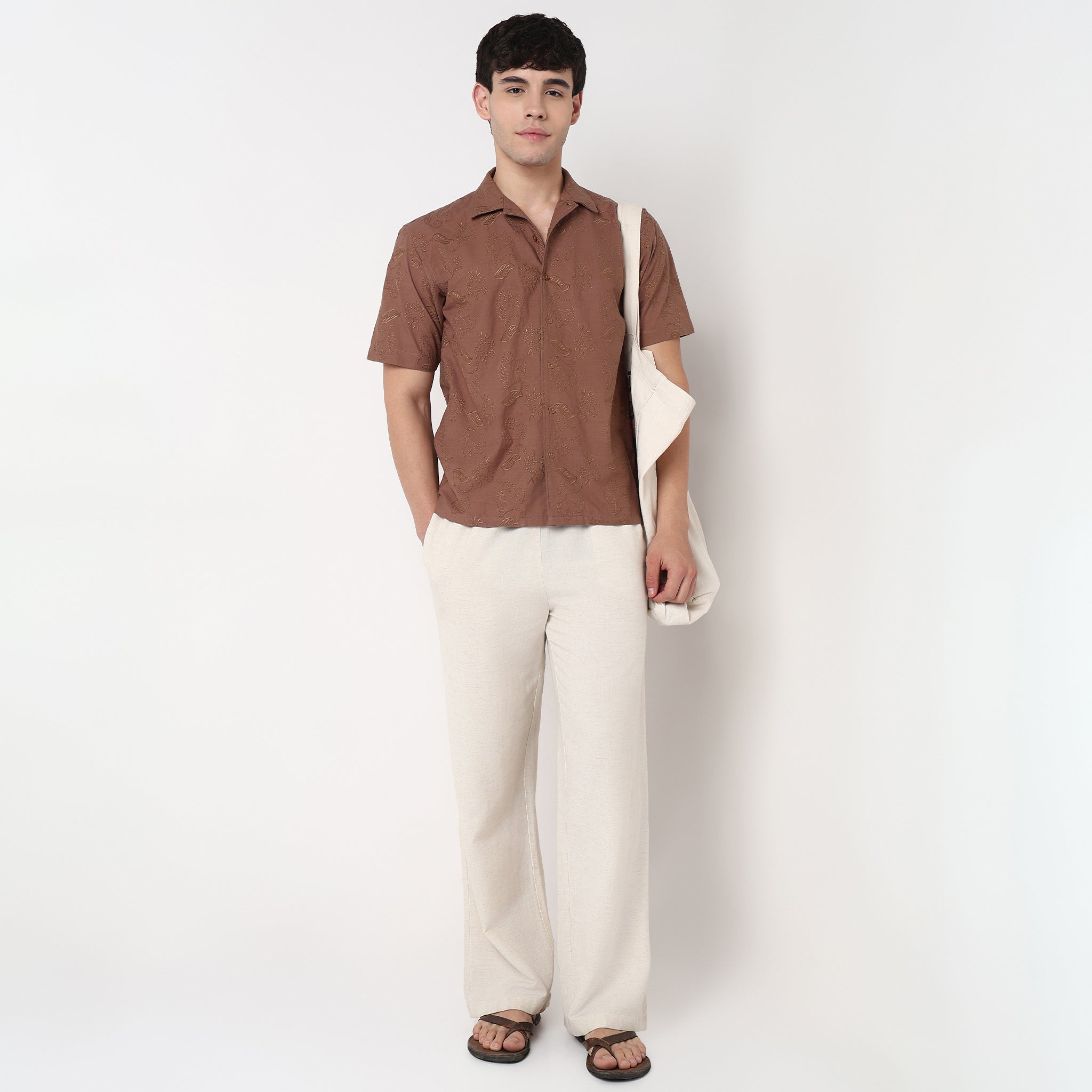 Point Down Schiffli Cotton Shirt