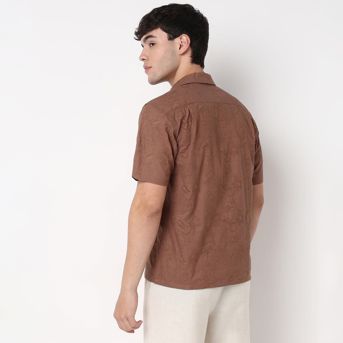 Point Down Schiffli Cotton Shirt