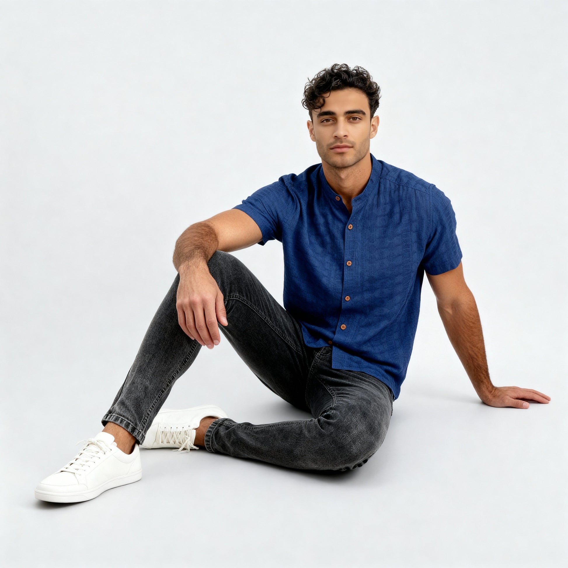 Cotton Mandarin Schiffli Shirt