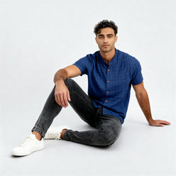 Cotton Mandarin Schiffli Shirt