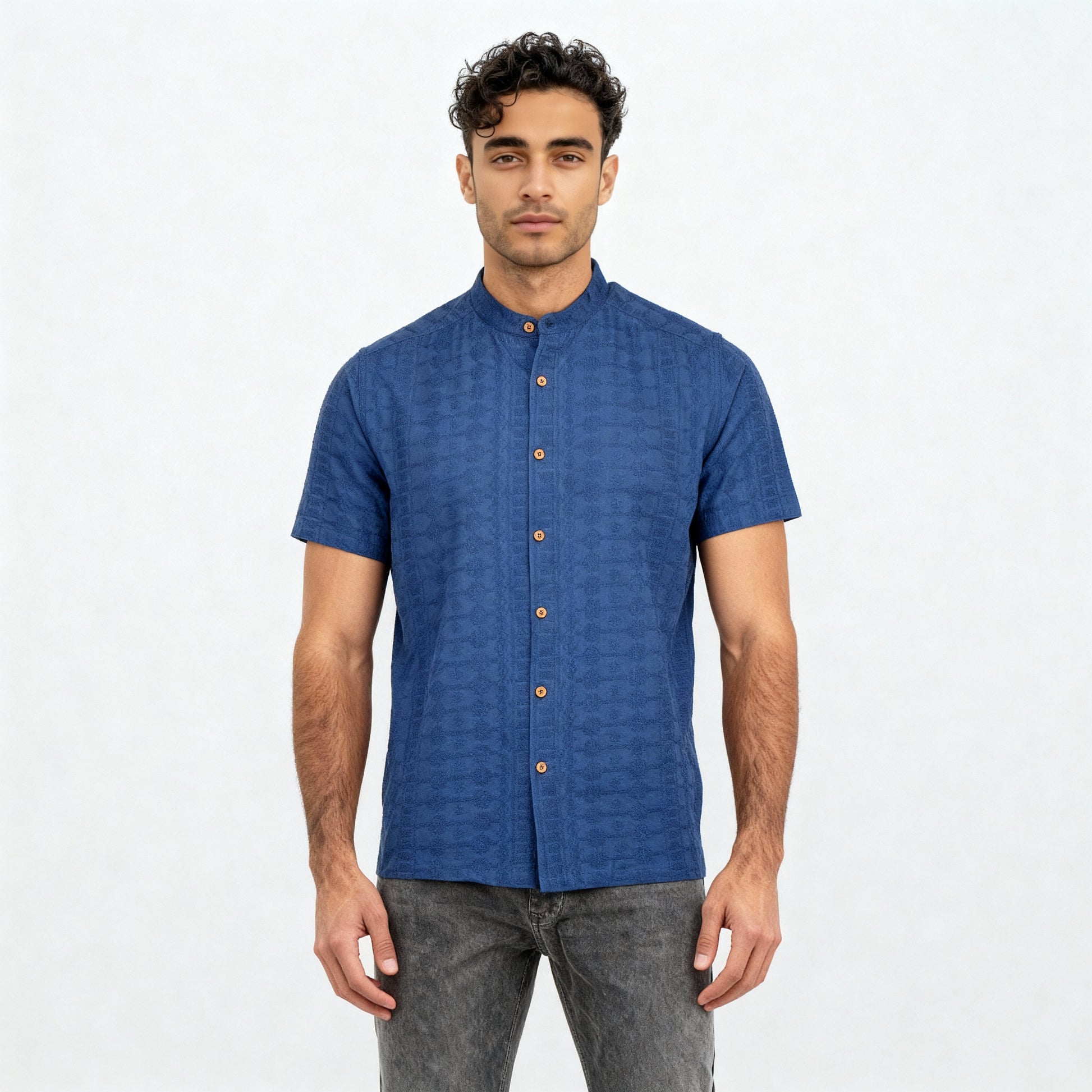 Cotton Mandarin Schiffli Shirt