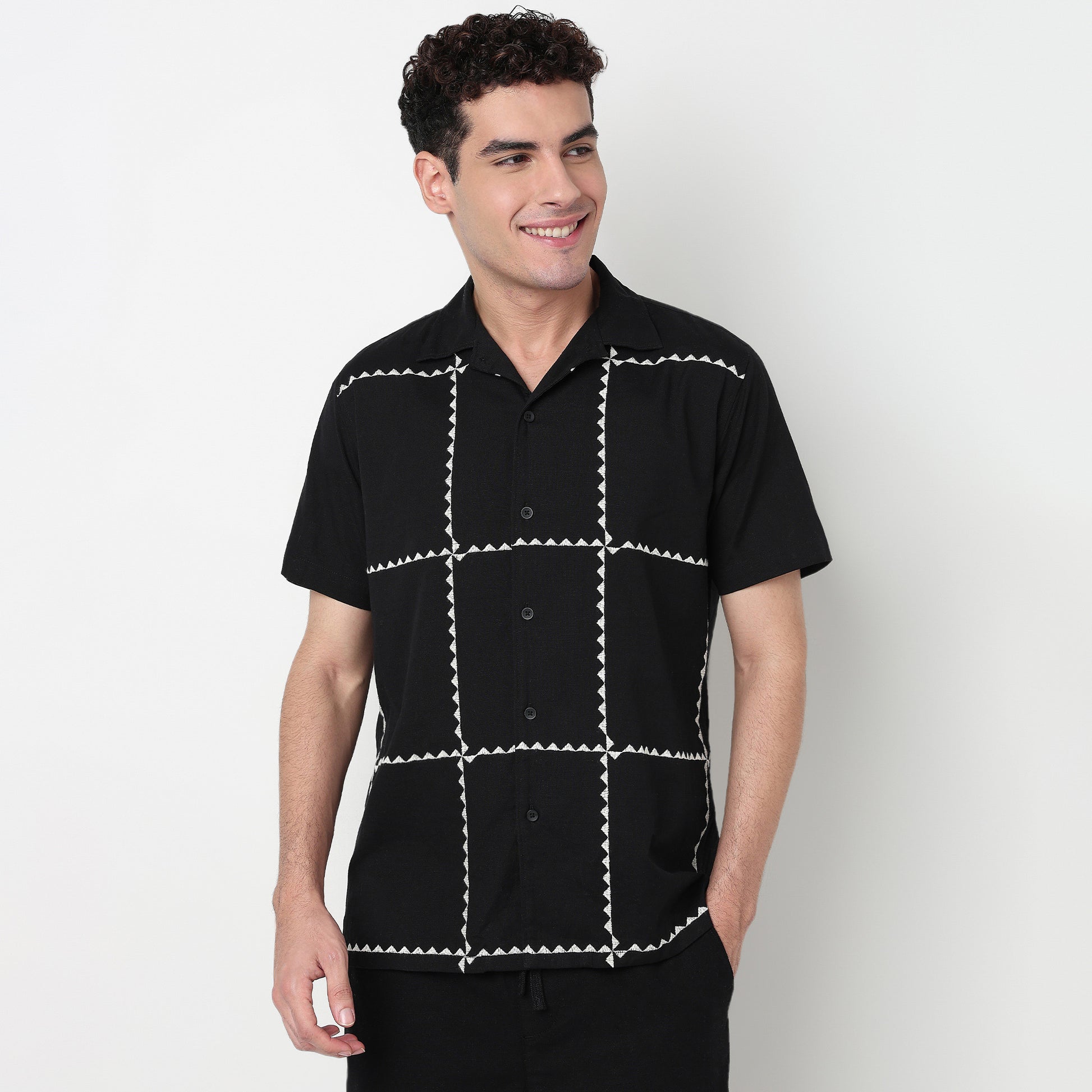 Buy Men Relaxed Fit Embroidered Half Sleeve Shirt  - Style Union