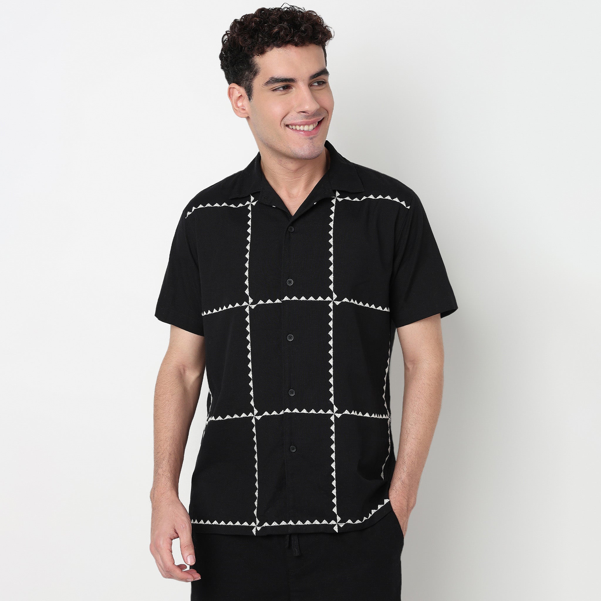 Buy Men Relaxed Fit Embroidered Half Sleeve Shirt  - Style Union
