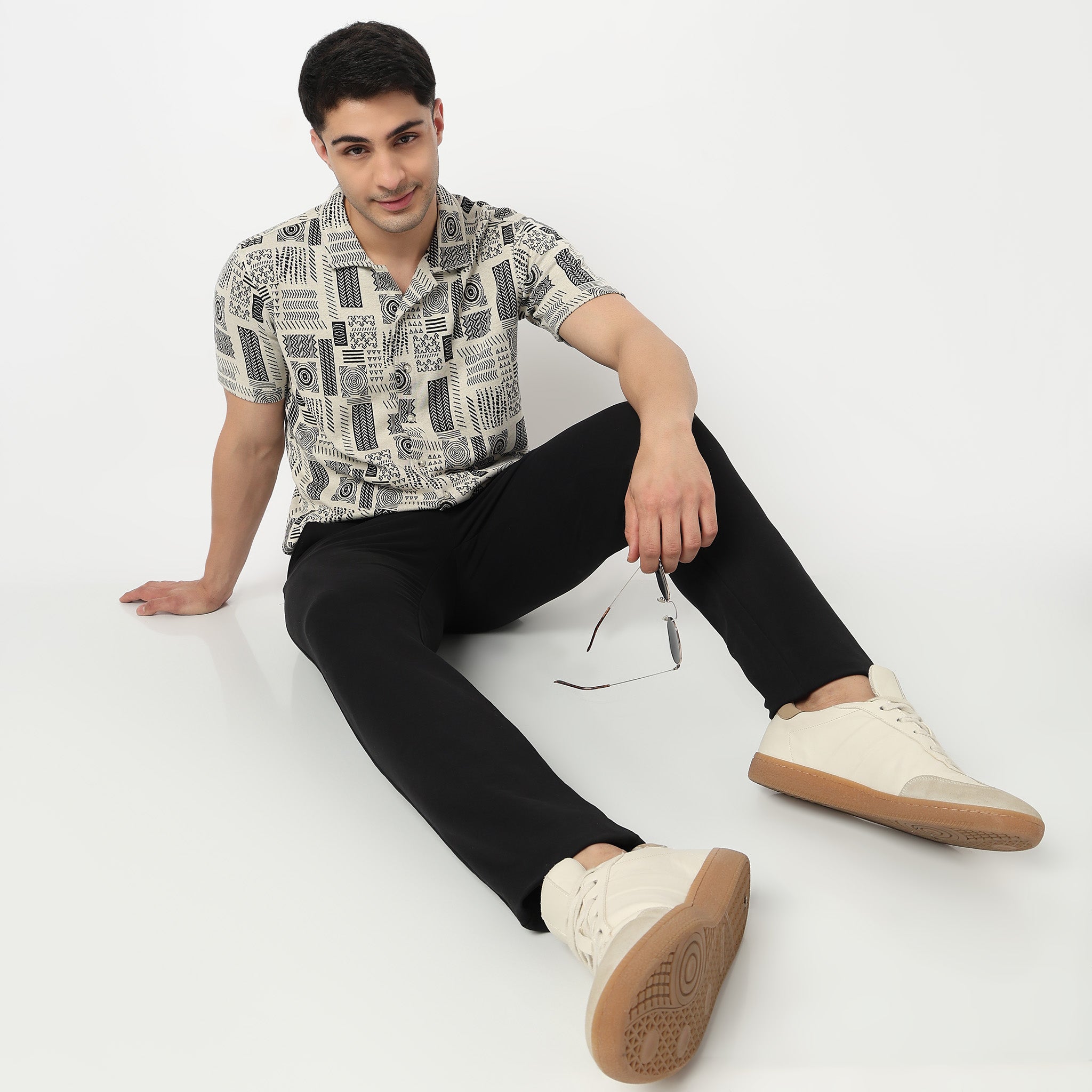 Cotton Ethnic Camp Collar Shirt With Tribal Print