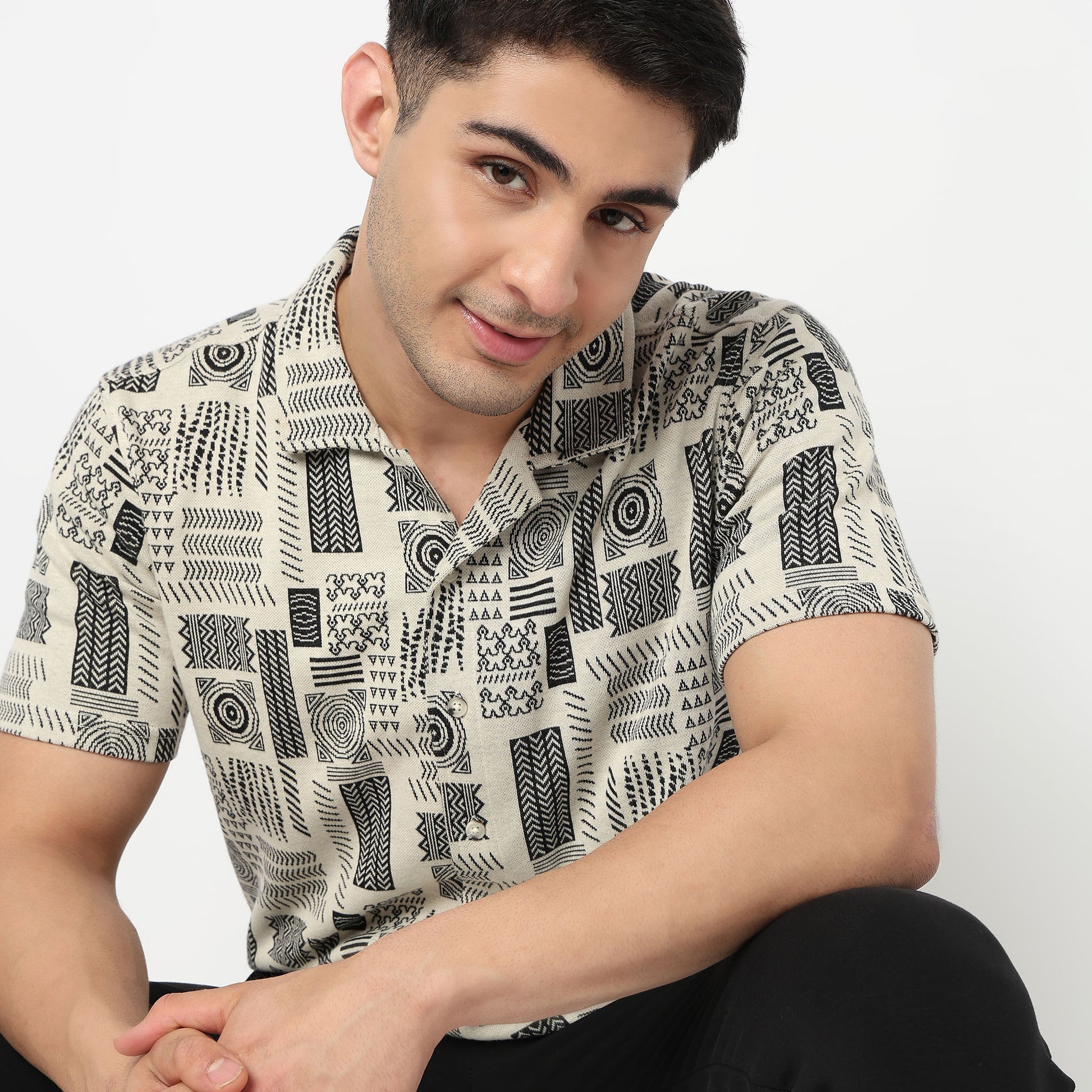 Cotton Ethnic Camp Collar Shirt With Tribal Print