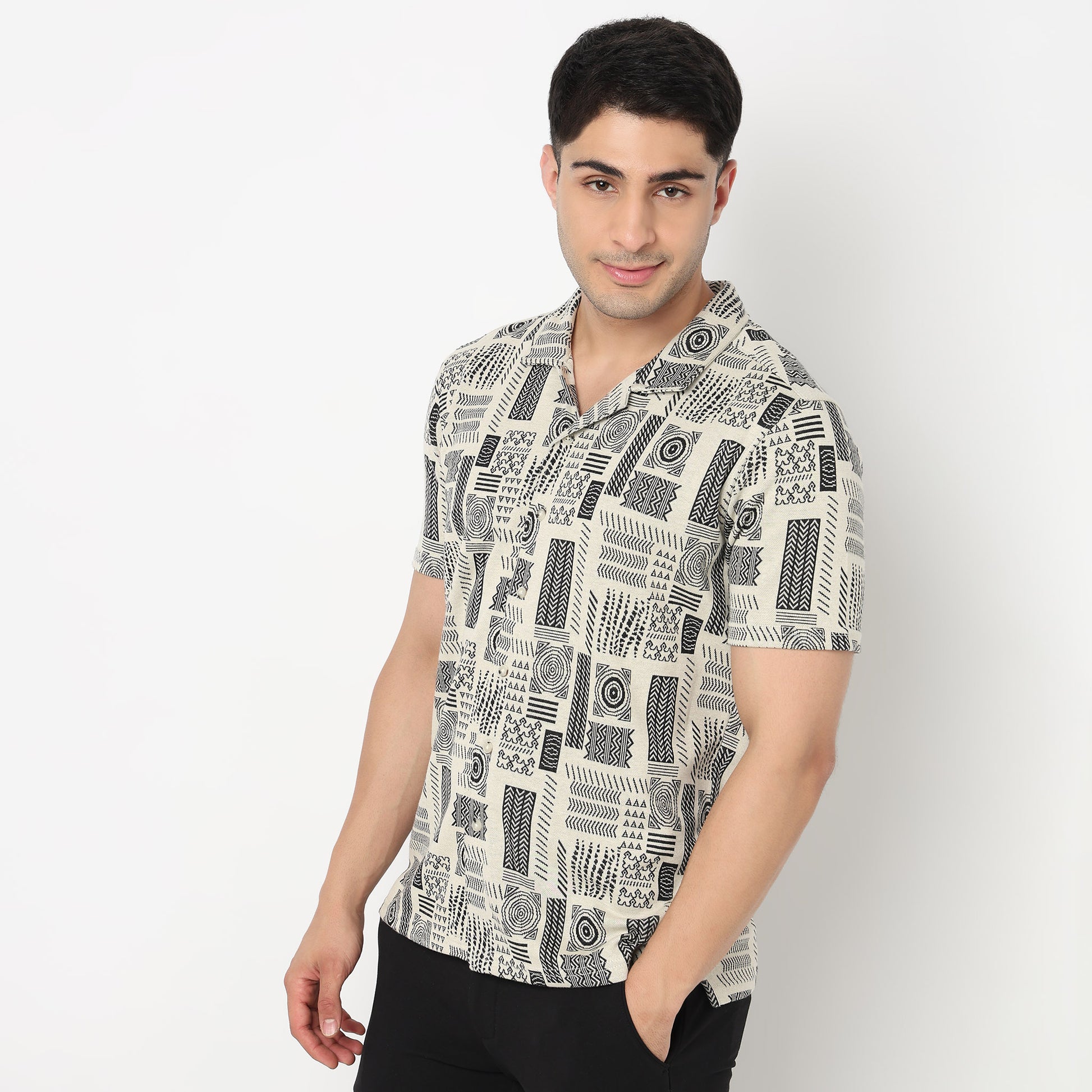 Cotton Ethnic Camp Collar Shirt With Tribal Print