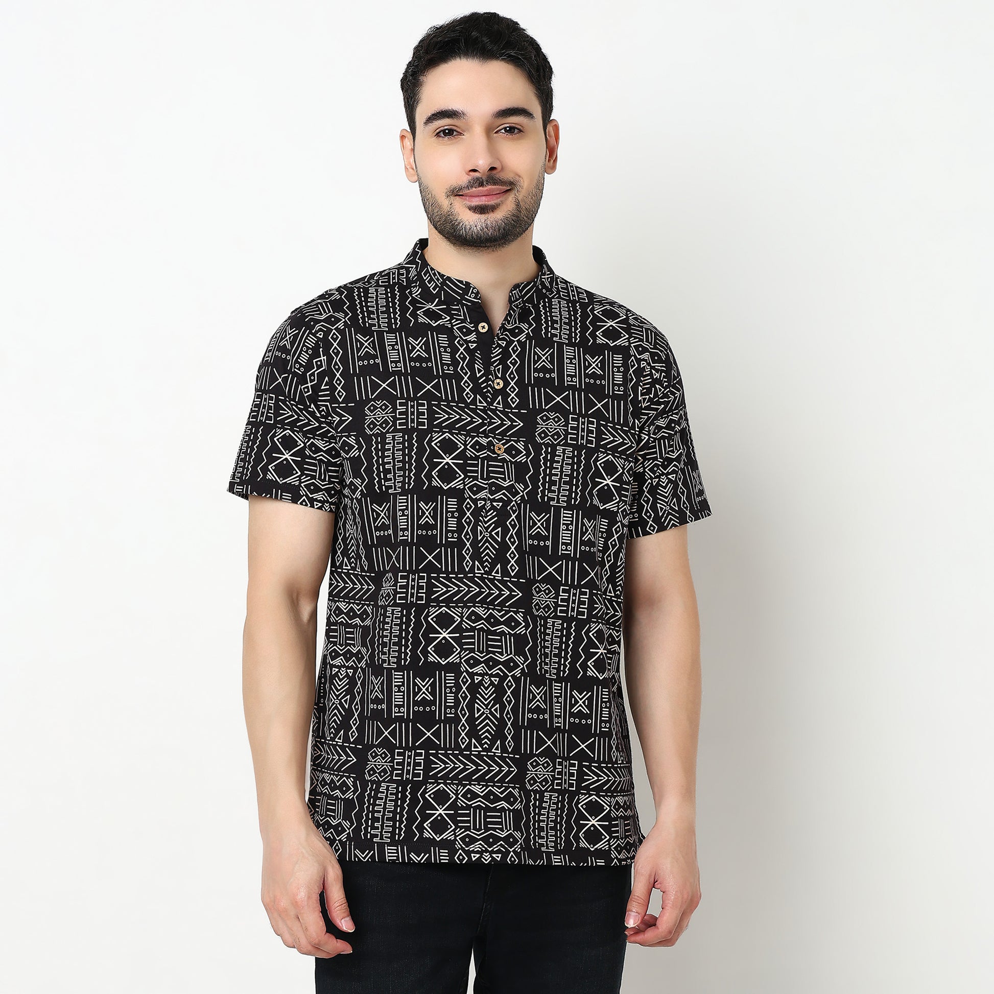 Printed Cotton Half Sleeve Kurta