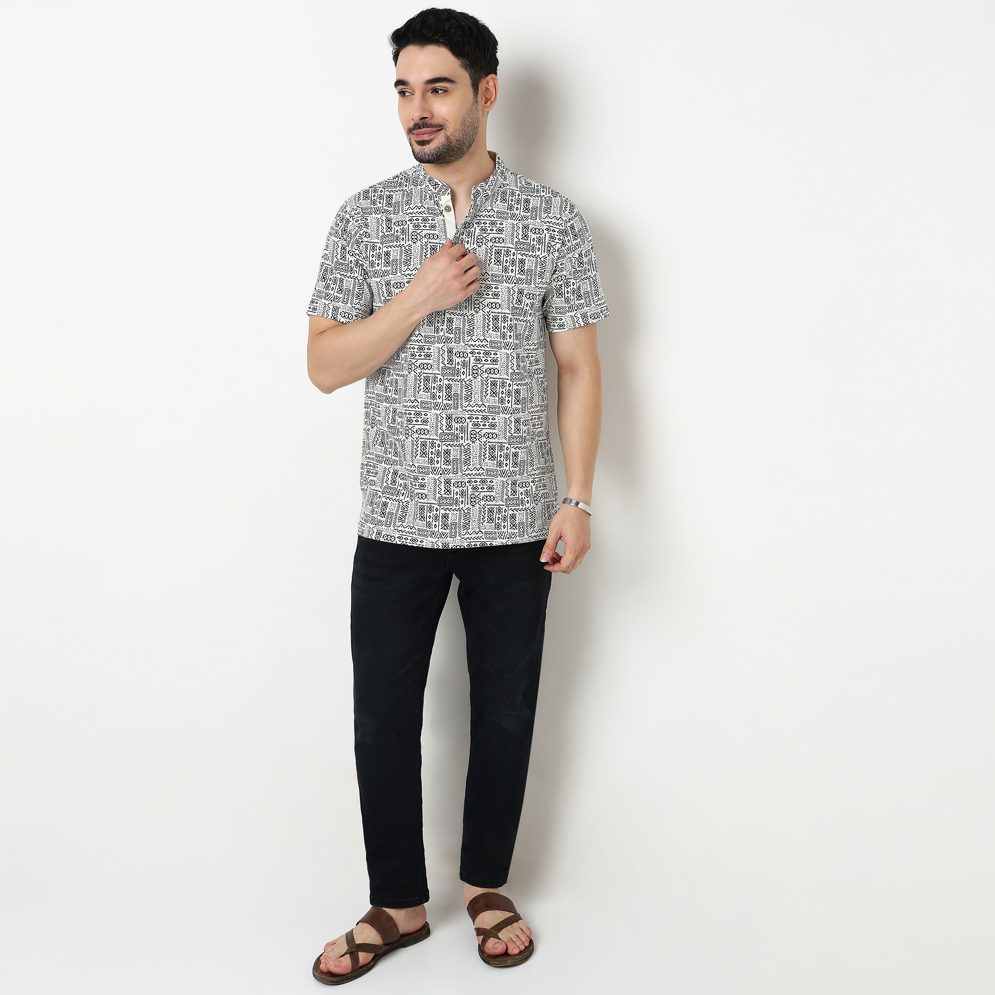 Printed Cotton Half Sleeve Kurta