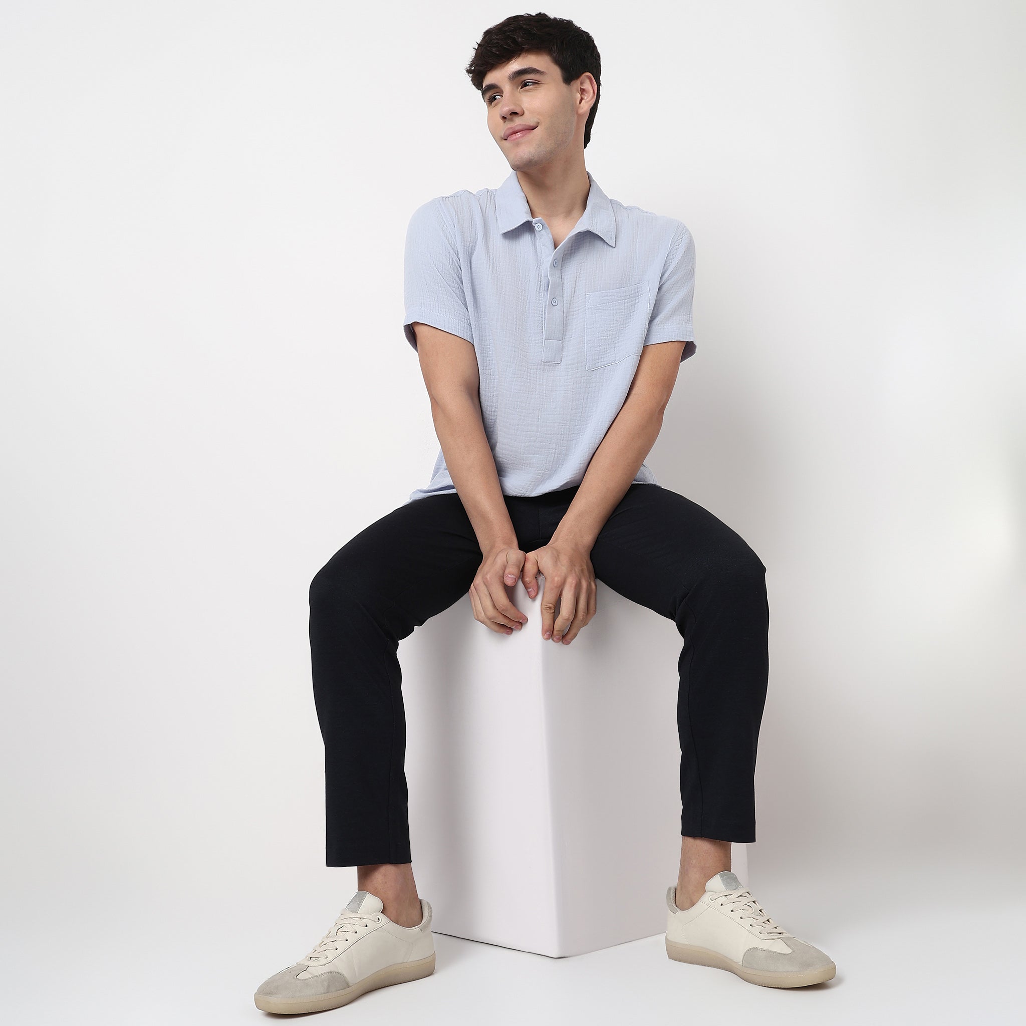 Polo Neck Solid Cotton Shirt