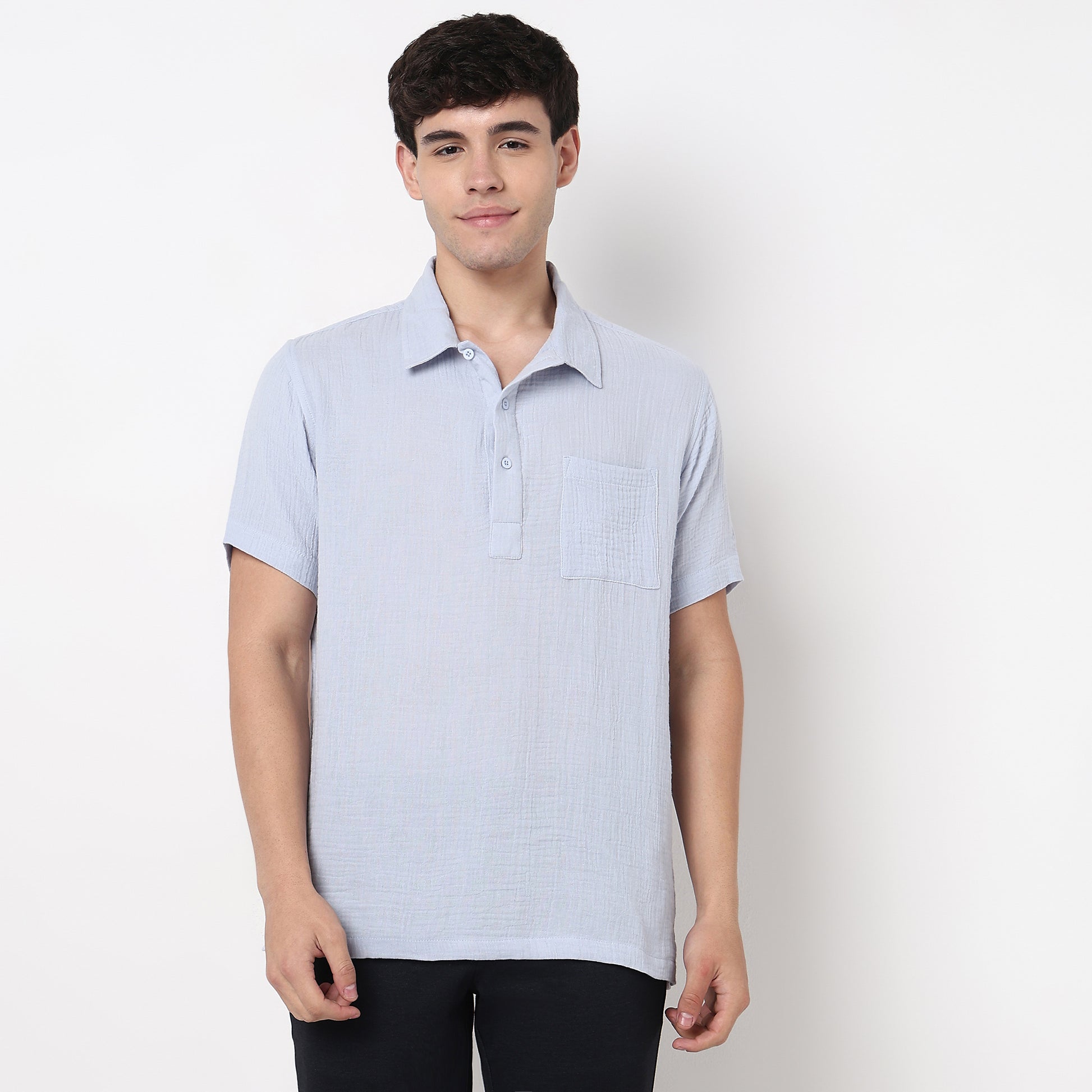 Polo Neck Solid Cotton Shirt