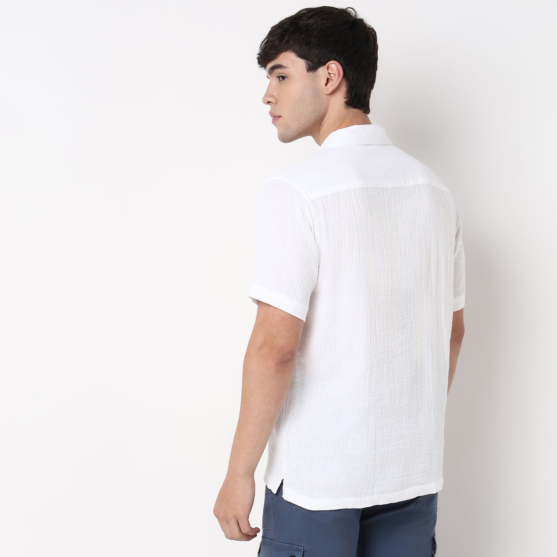 Polo Neck Solid Cotton Shirt