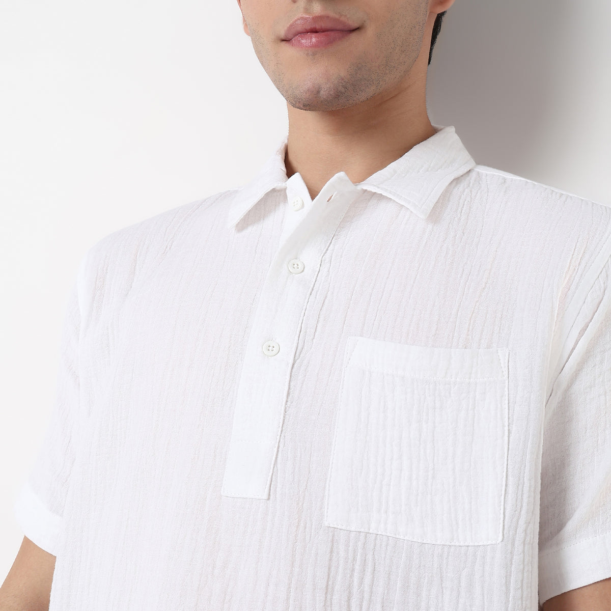 Polo Neck Solid Cotton Shirt