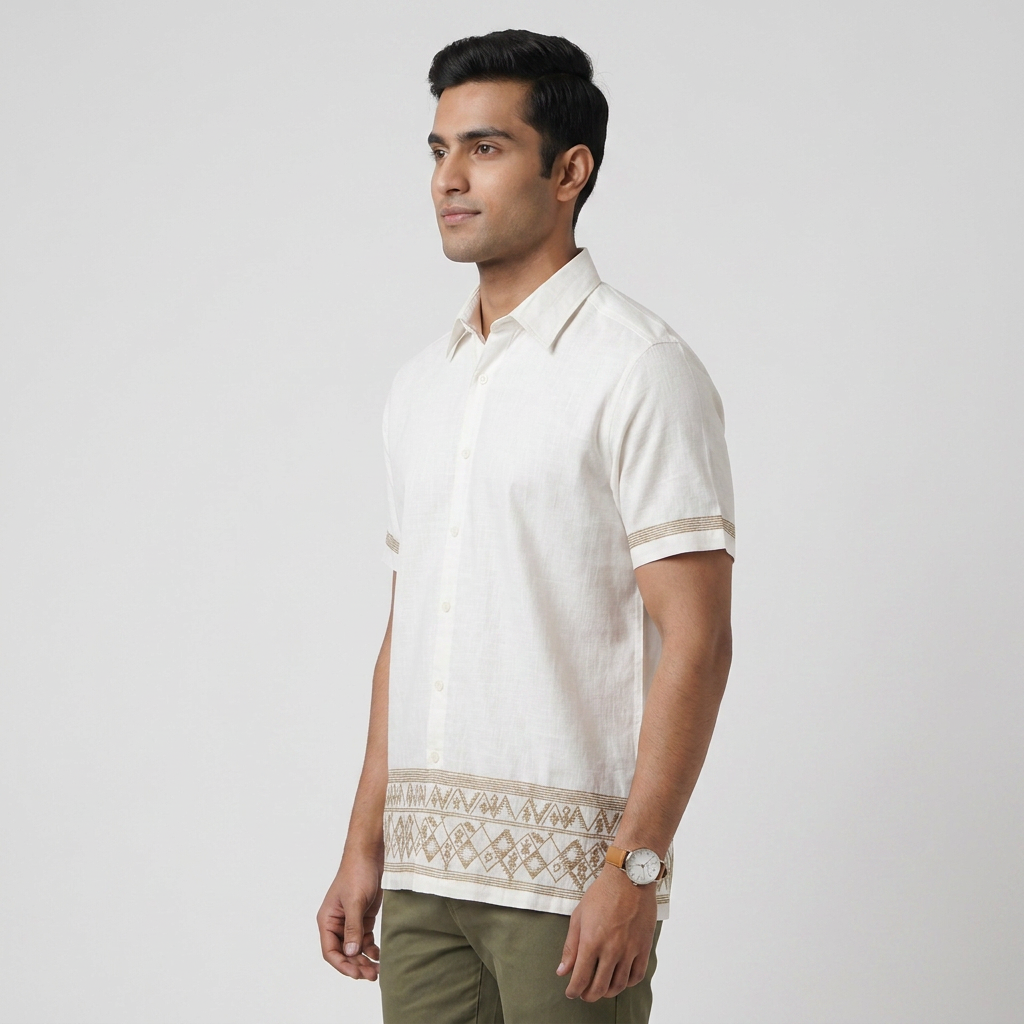 Cotton Embroidered Straight Shirt