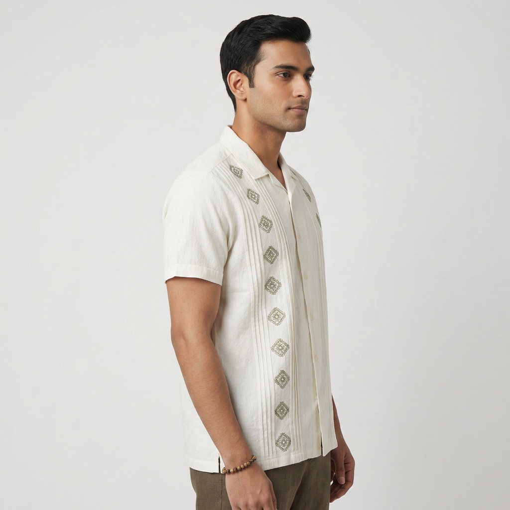 Cotton Embroidered Straight Shirt