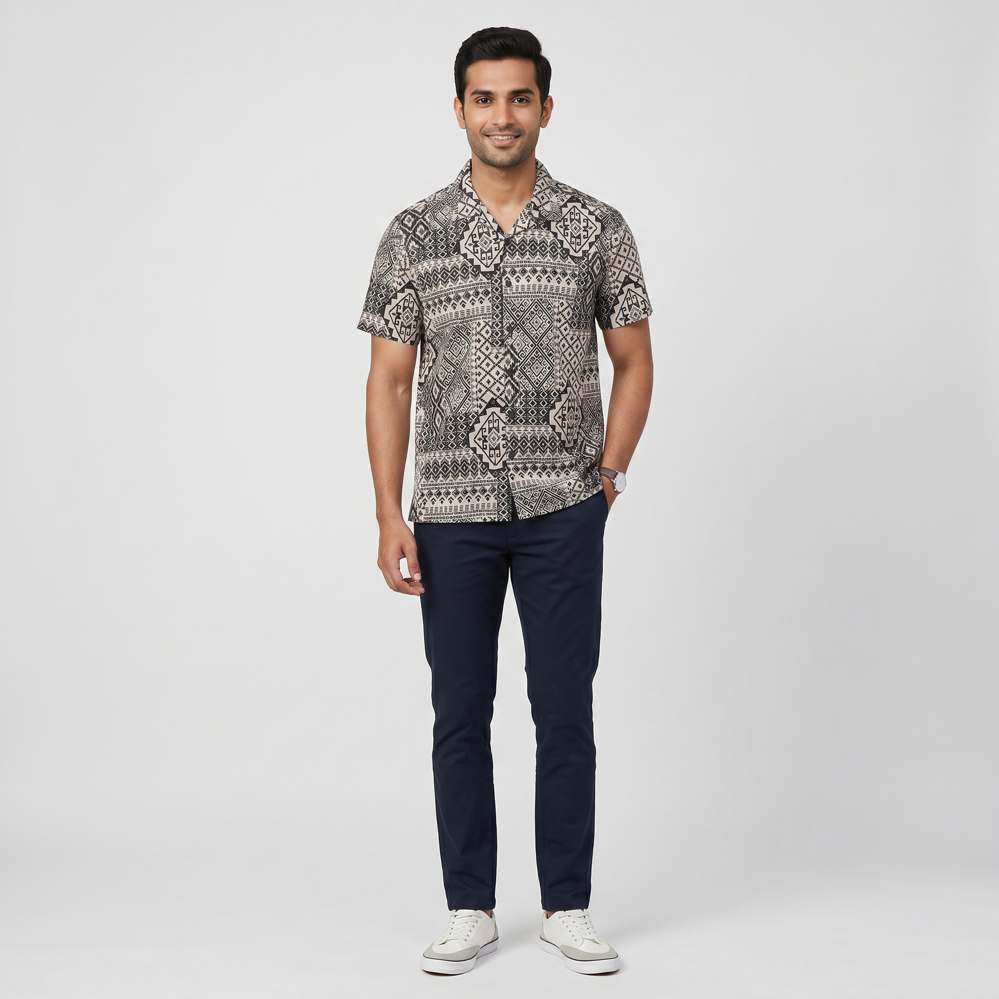 Cotton Printed Straight Shirt