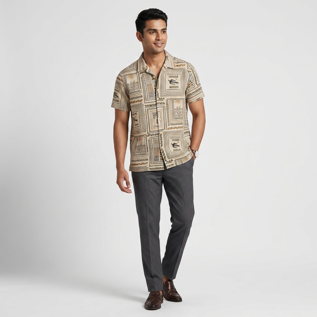 Cotton Printed Straight Shirt