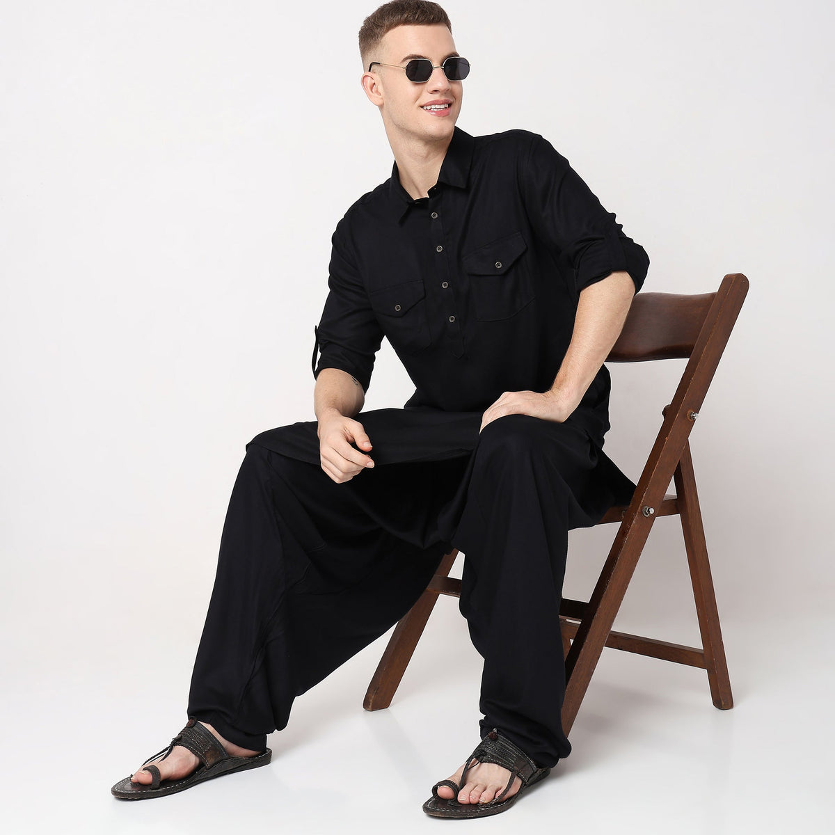 Men Wearing Regular Fit Solid Ethnic Set