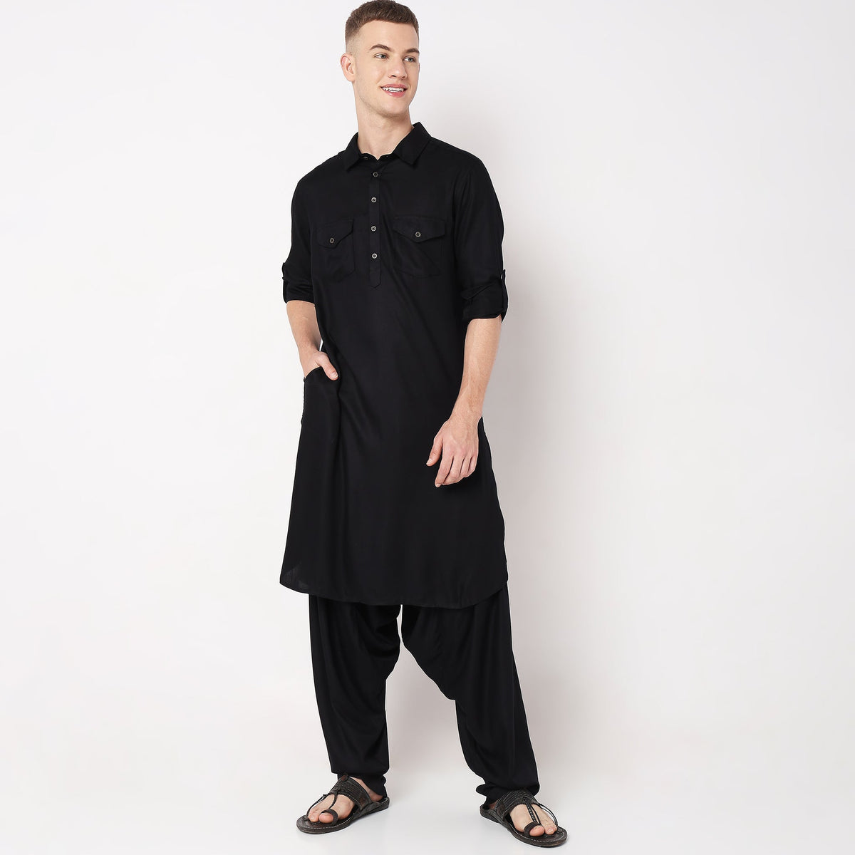 Men Wearing Regular Fit Solid Ethnic Set