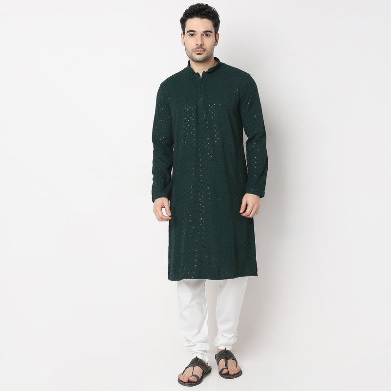 Regular Fit Embroidered Kurta with Pant Set