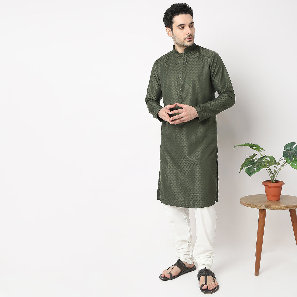 Regular Fit Jacquard Kurta with Pant Set