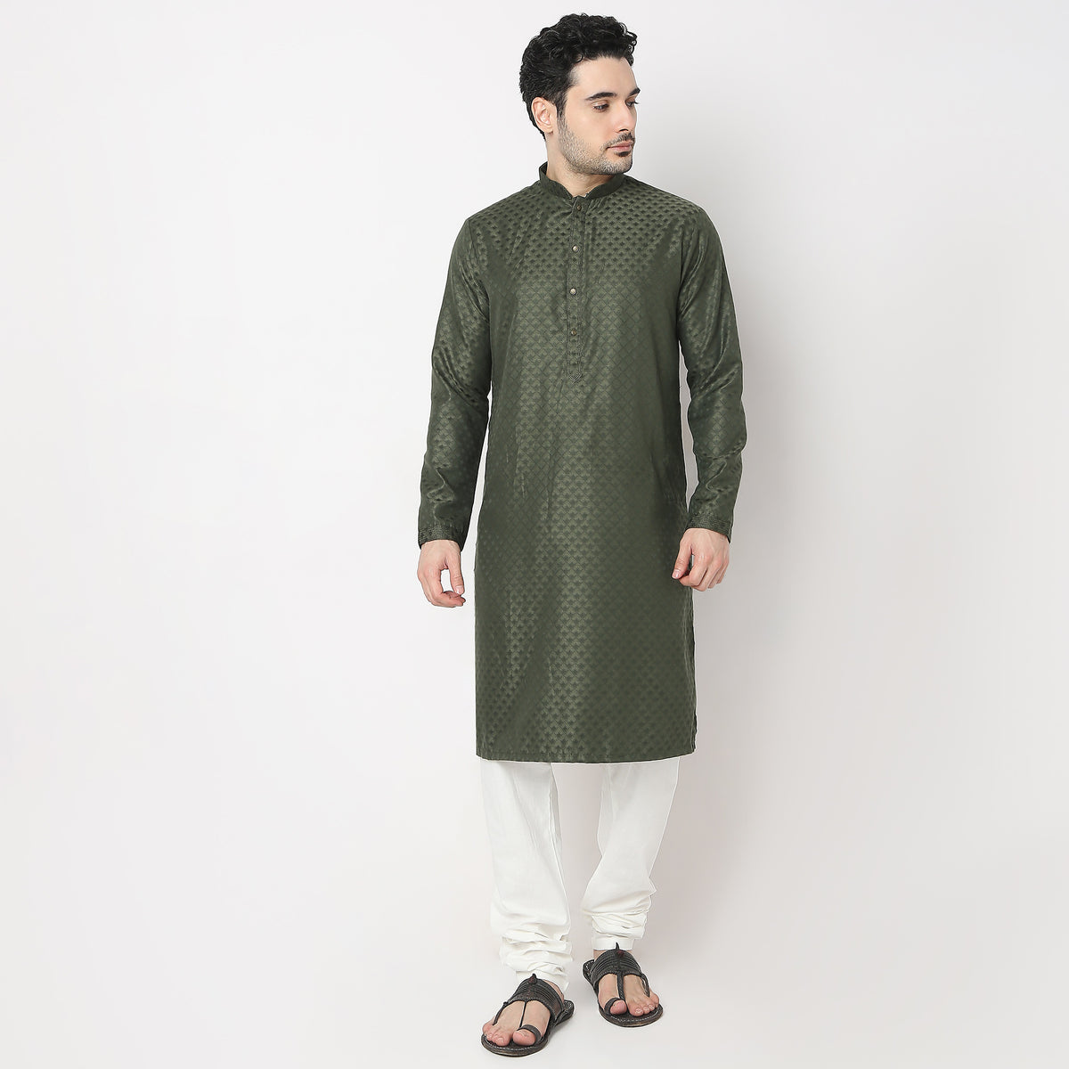 Regular Fit Jacquard Kurta with Pant Set