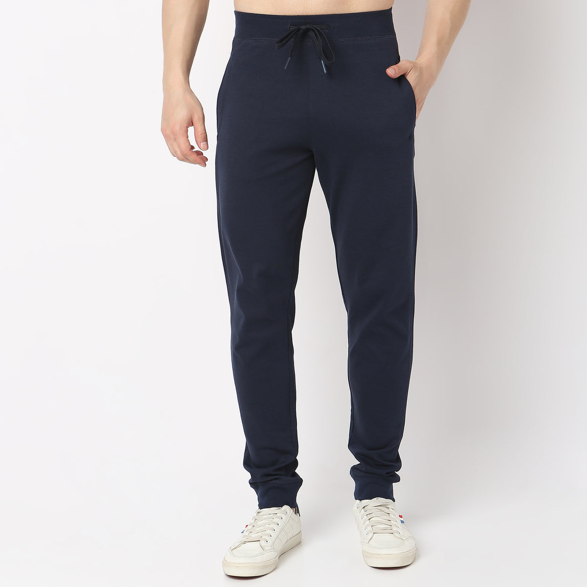 Regular Fit Solid Mid Rise Trackpants