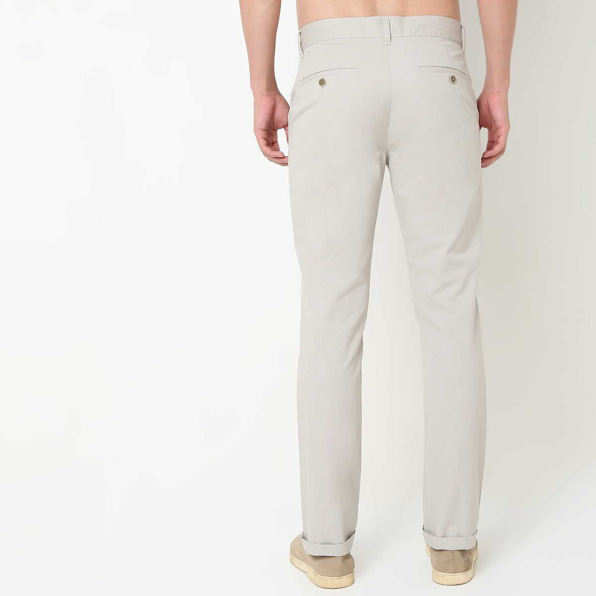 Regular Fit Solid Mid Rise Chinos