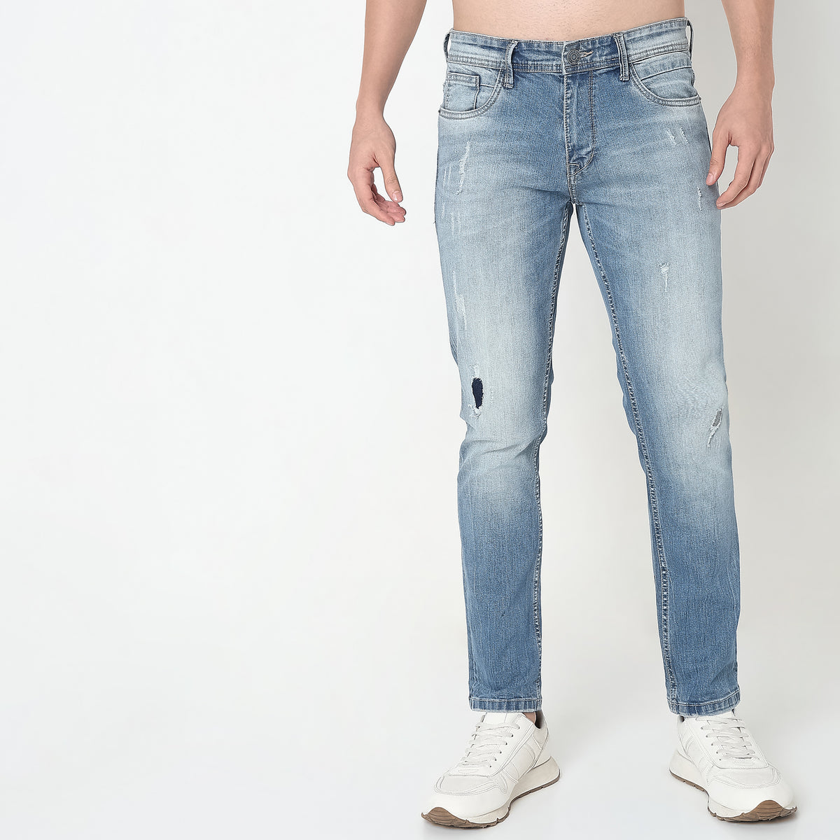 Slim Fit Solid Mid Rise Jeans