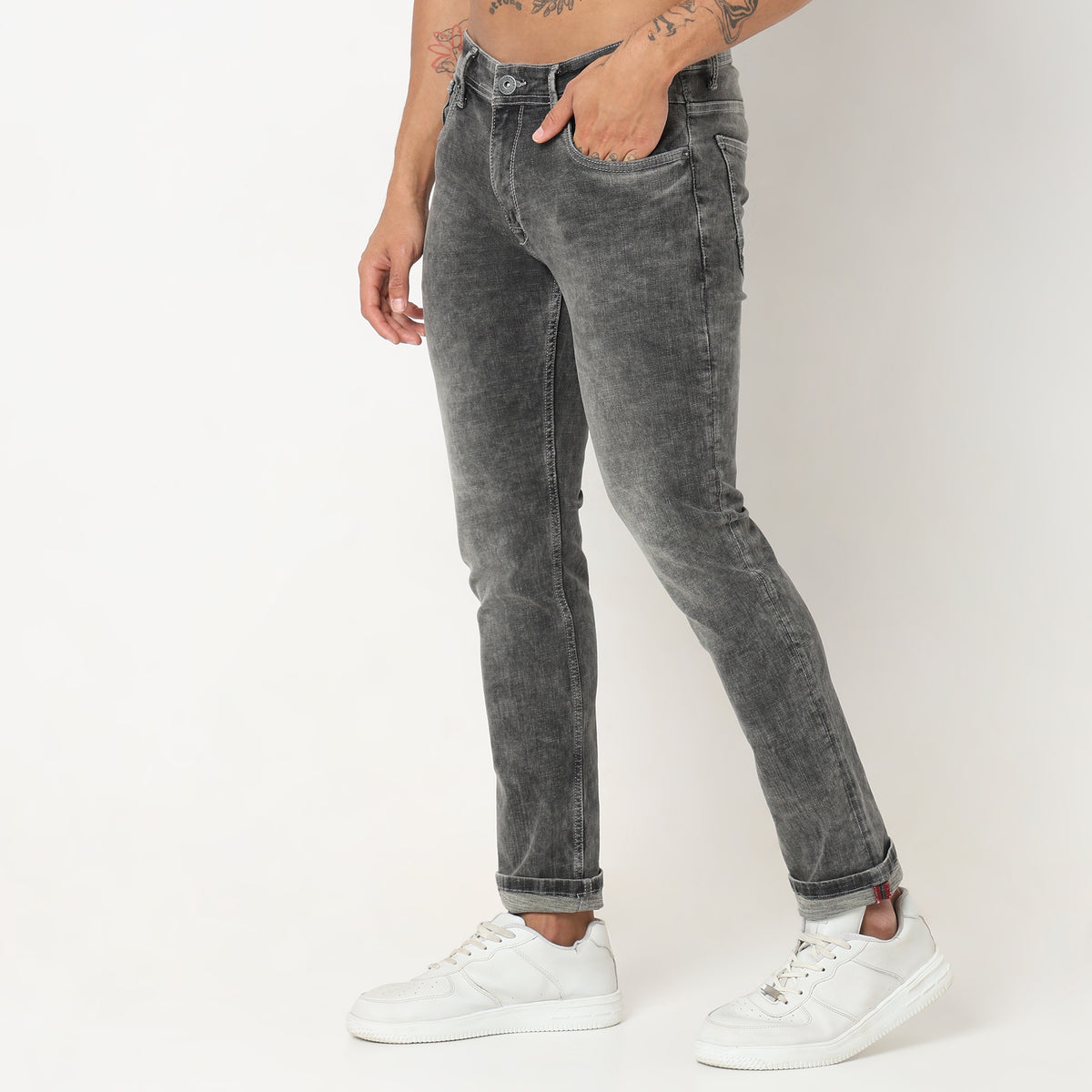 Slim Fit Solid Mid Rise Jeans