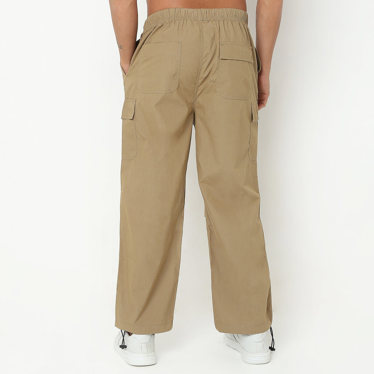 Regular Fit Solid Mid Rise Cargos