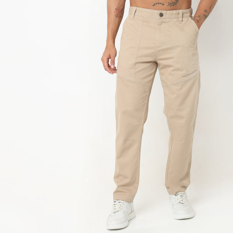 Regular Fit Solid Mid Rise Pants