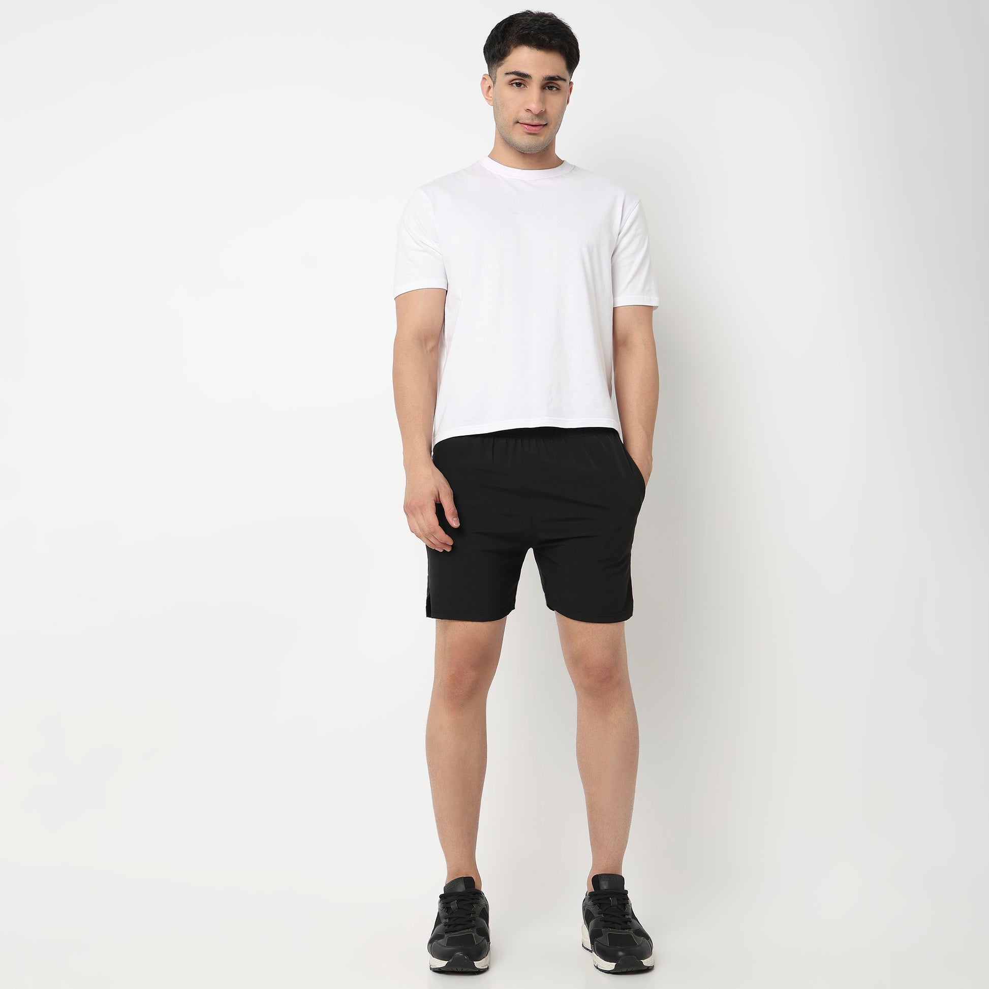 Regular Fit Solid Mid Rise Shorts