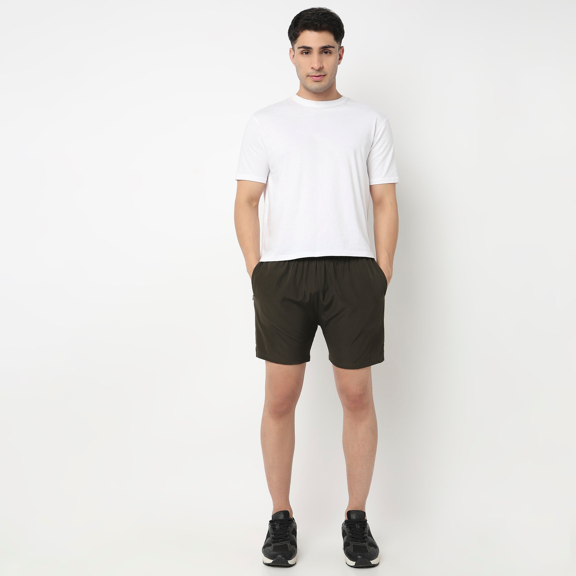 Regular Fit Solid Mid Rise Shorts