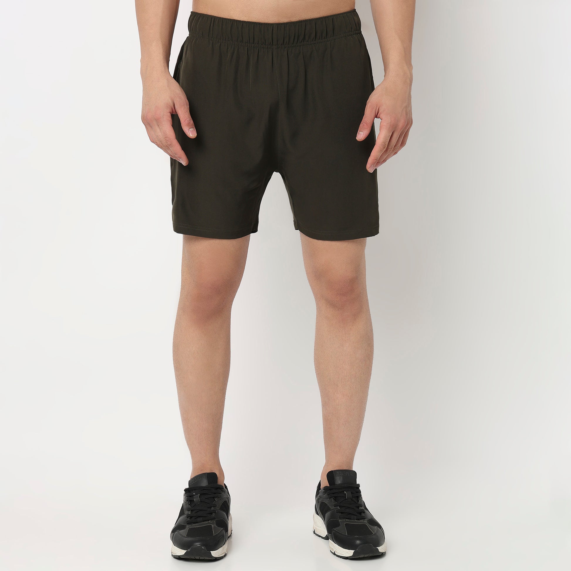 Regular Fit Solid Mid Rise Shorts