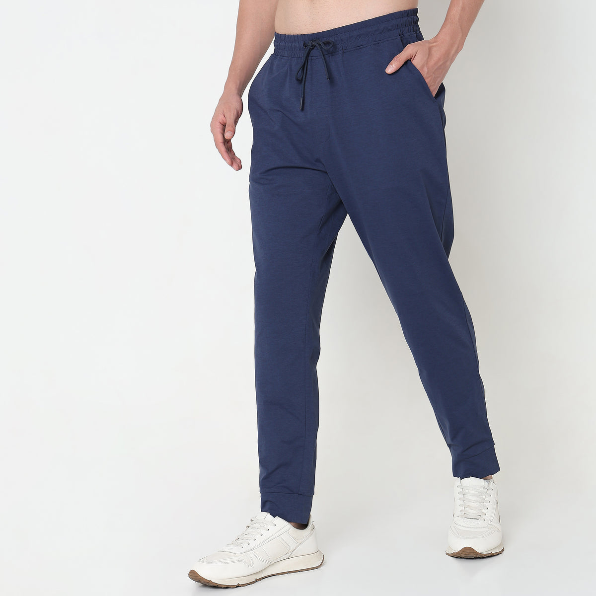 Regular Fit Solid Mid Rise Trackpants