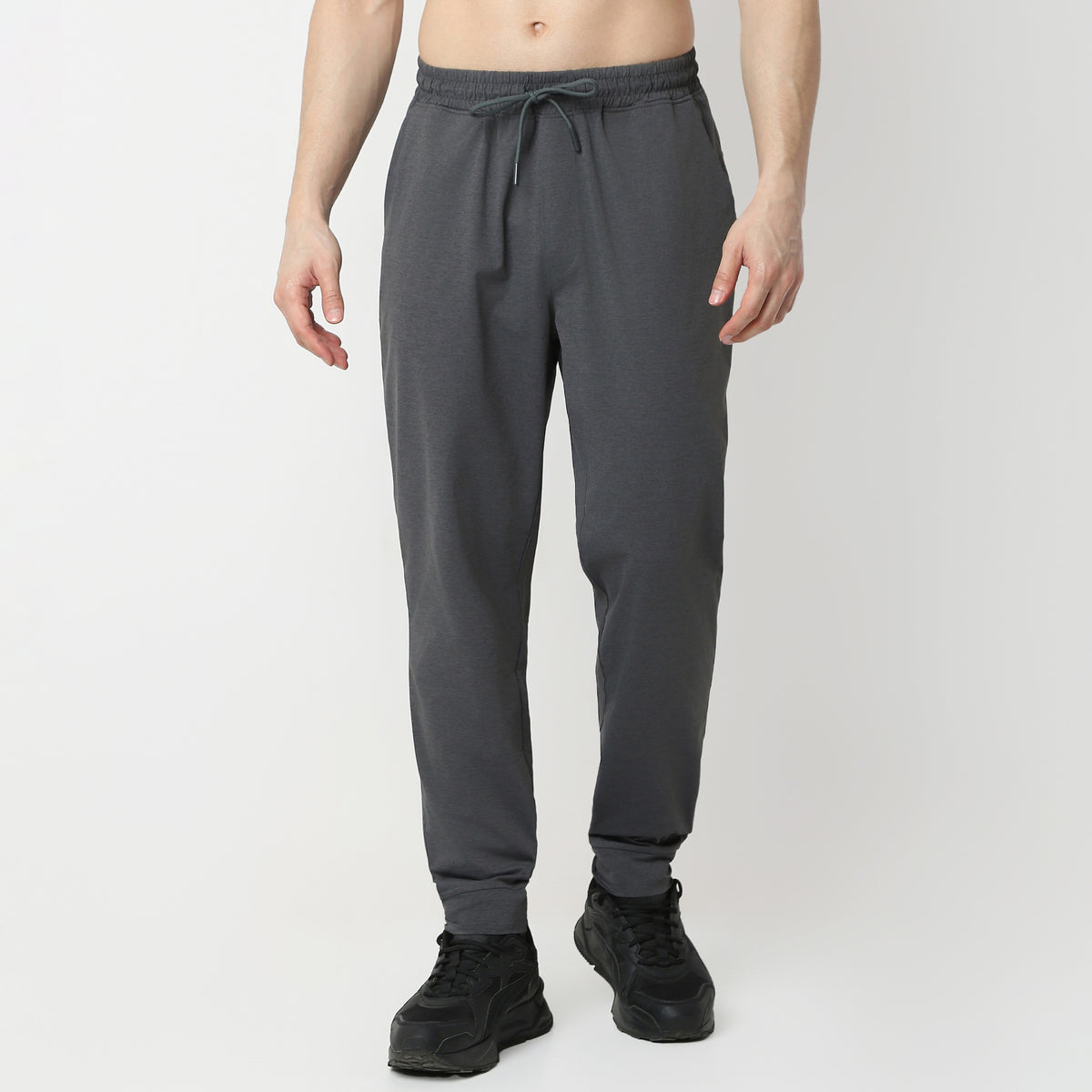 Regular Fit Solid Mid Rise Trackpants