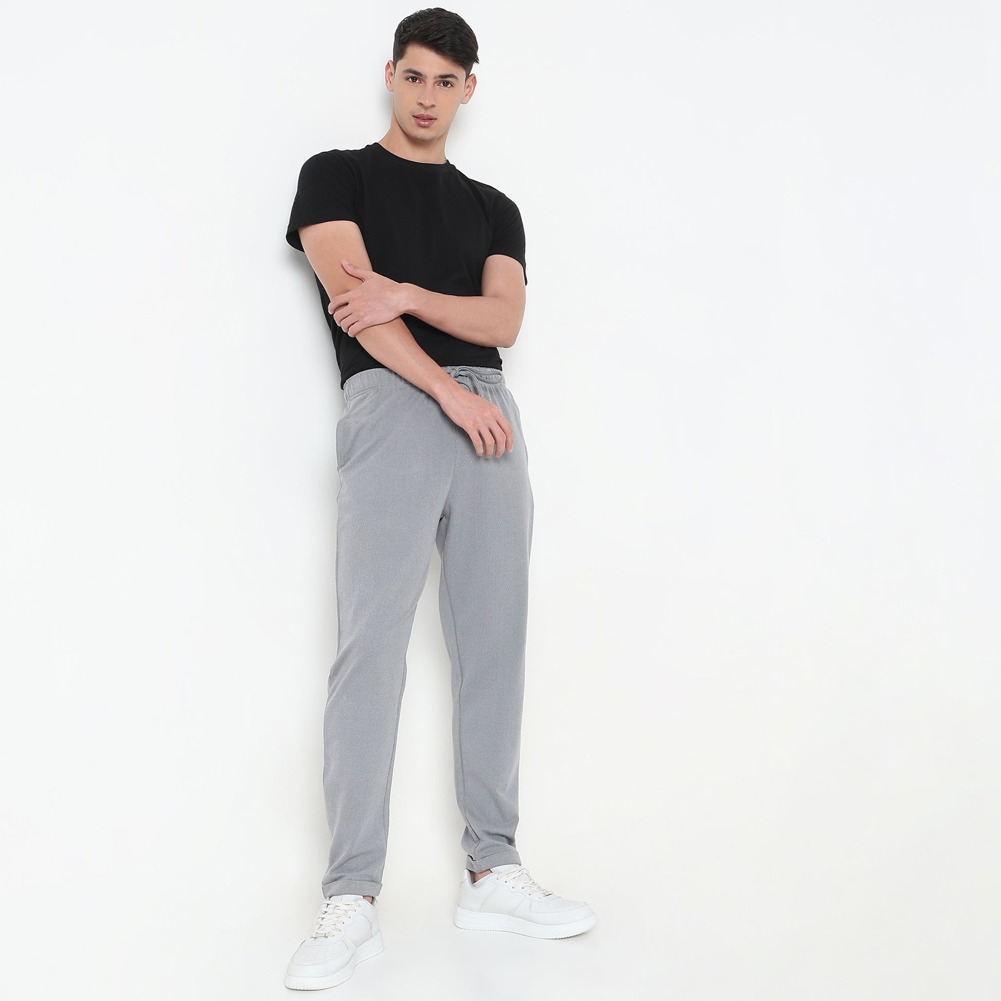 Regular Fit Solid Mid Rise Trackpants