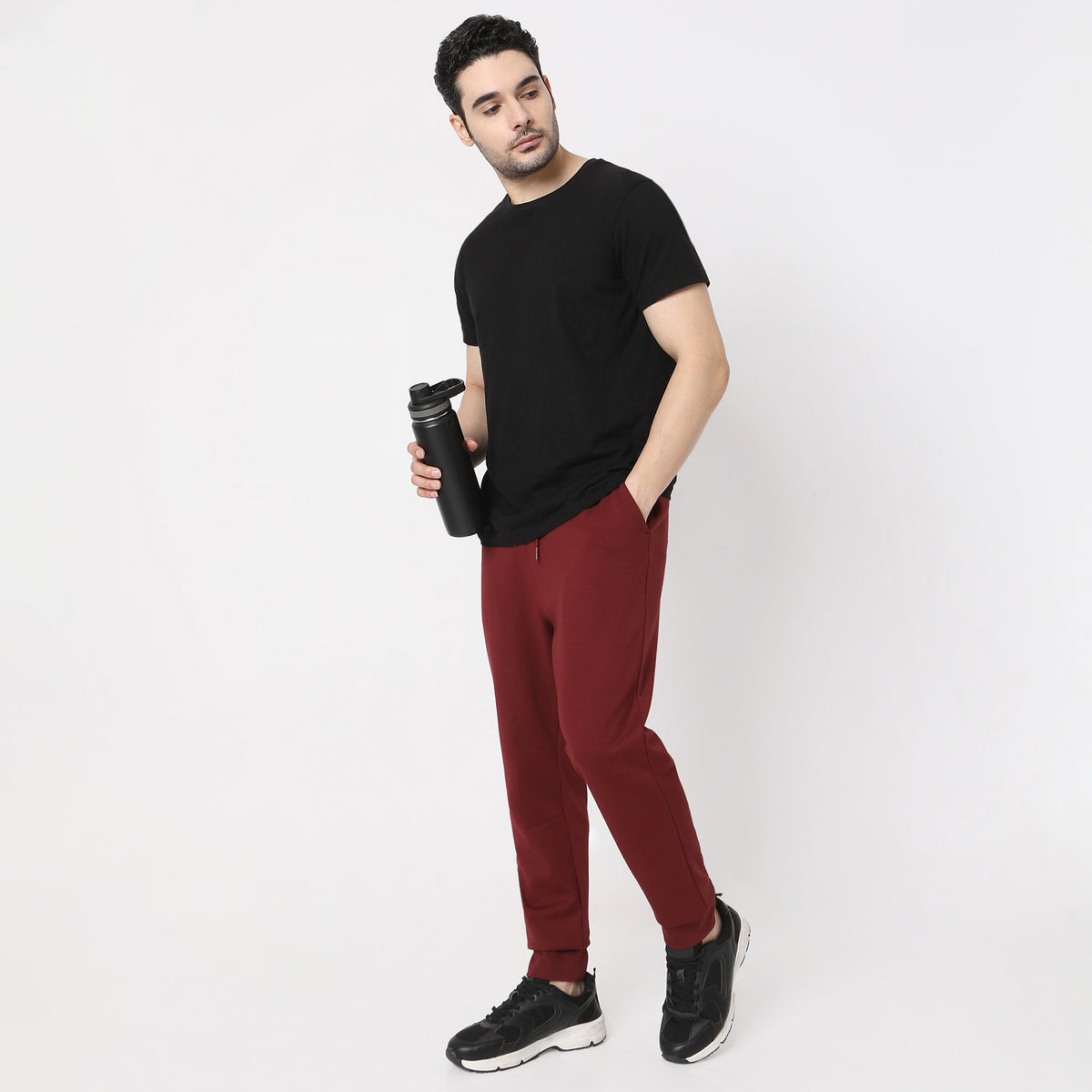 Regular Fit Solid Mid Rise Trackpants