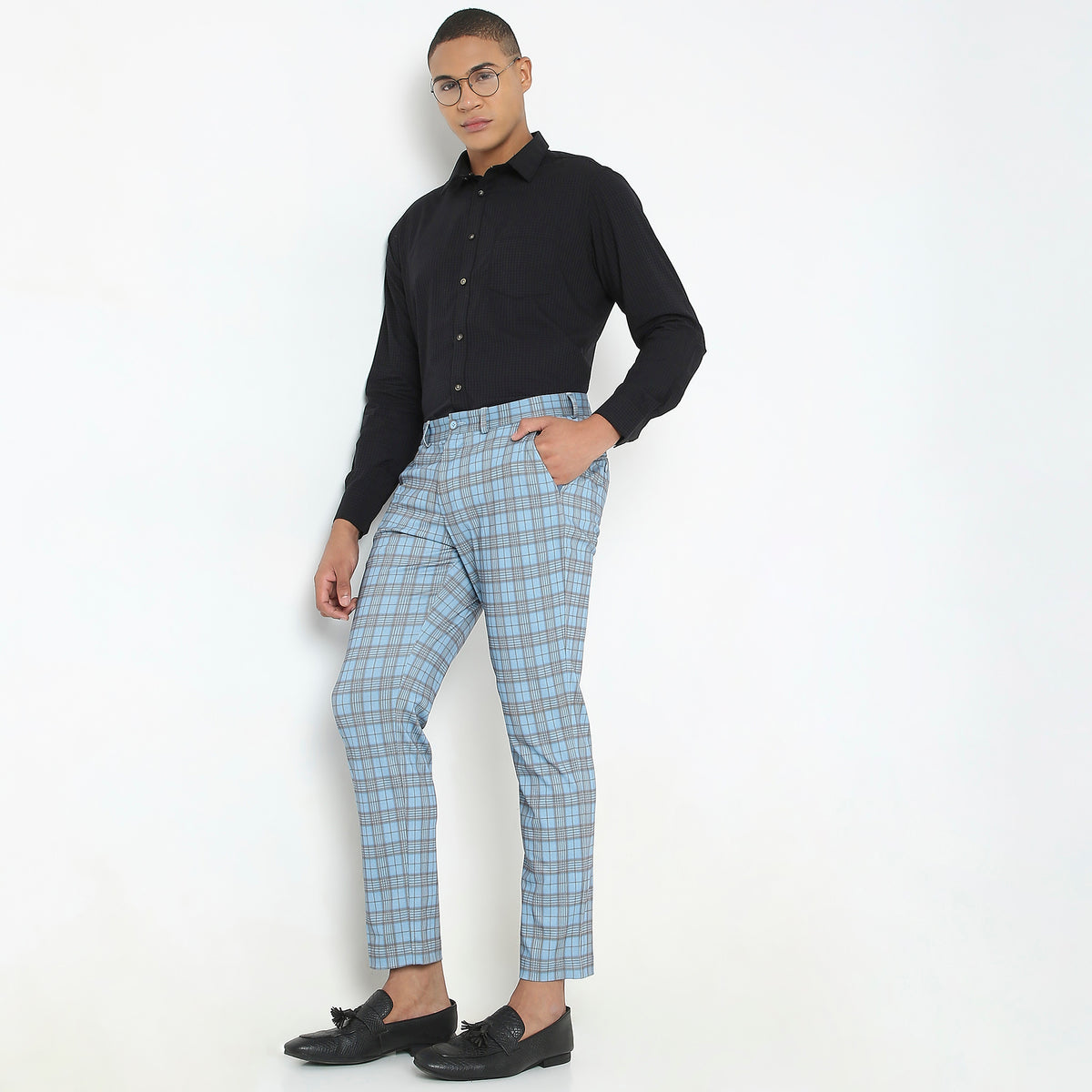 Regular Fit Checkered Mid Rise Trousers