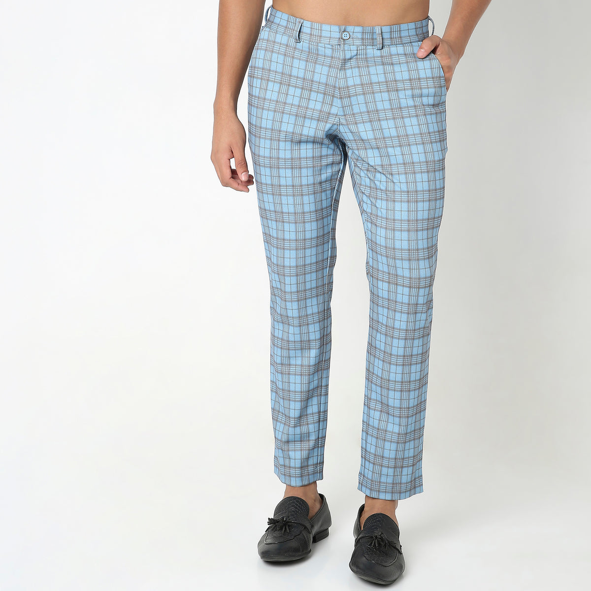 Regular Fit Checkered Mid Rise Trousers