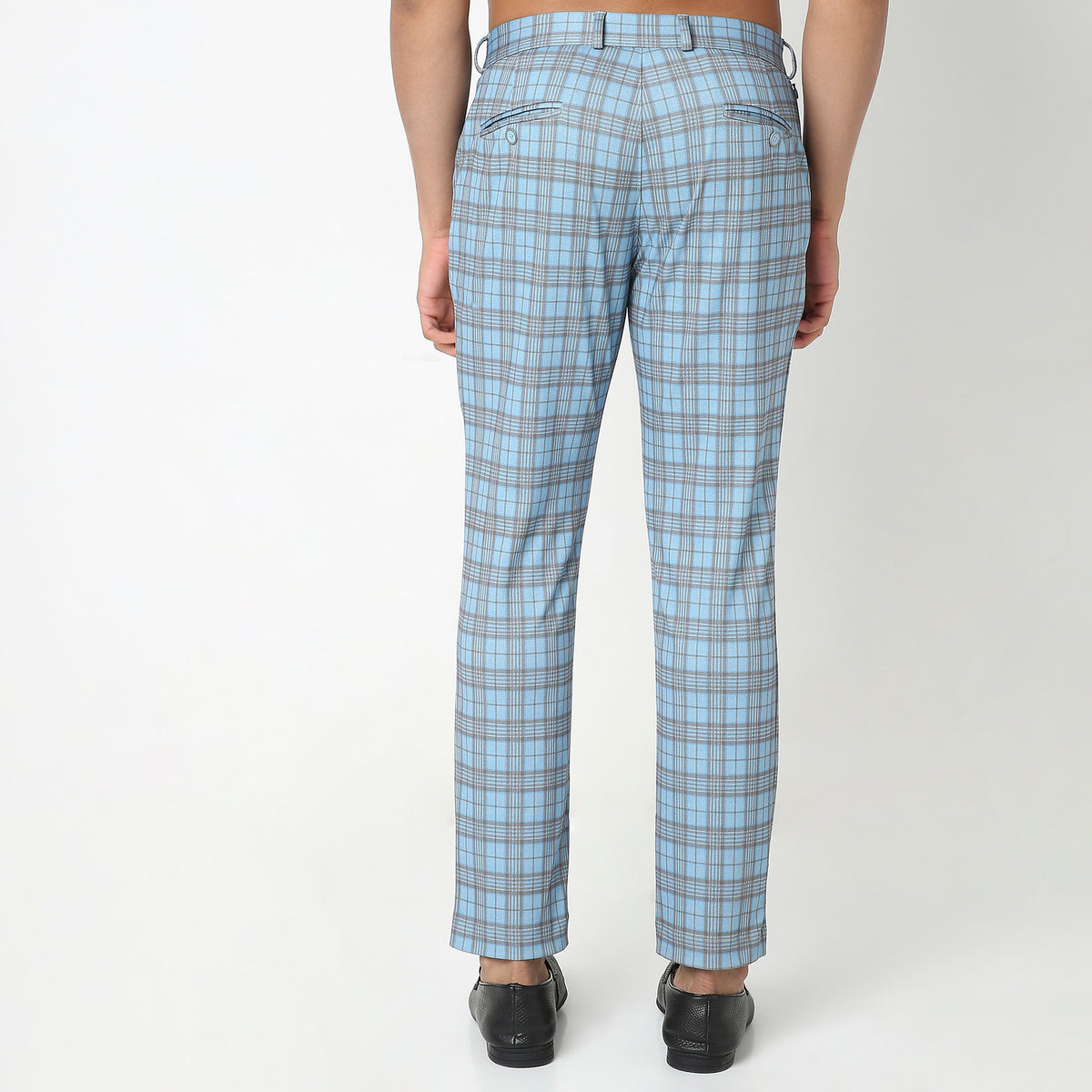 Regular Fit Checkered Mid Rise Trousers