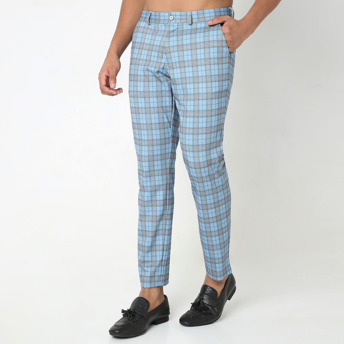 Regular Fit Checkered Mid Rise Trousers