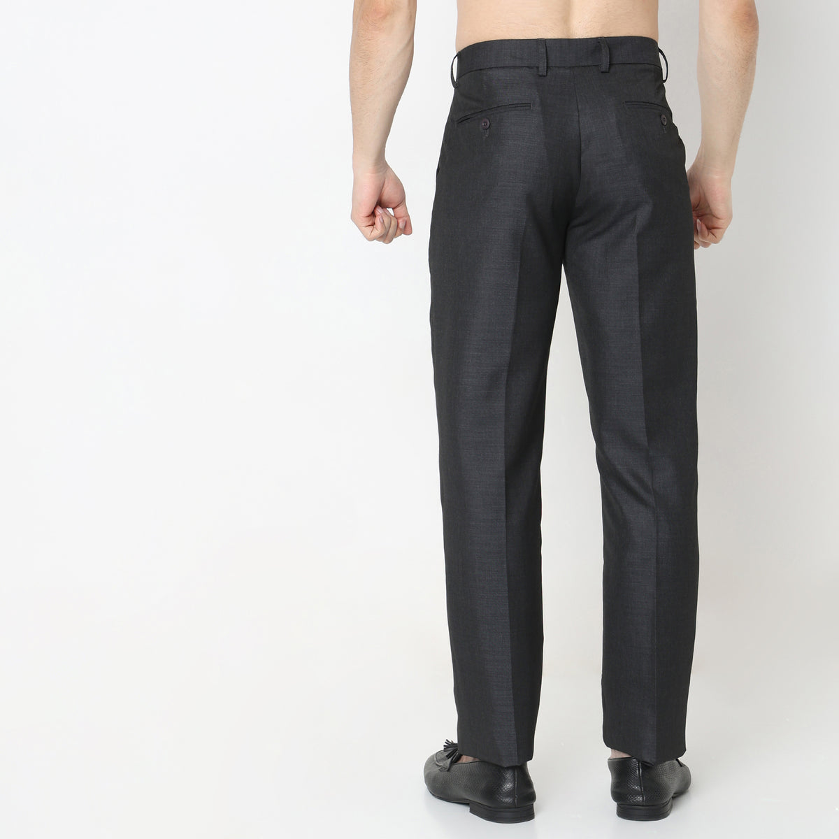 Regular Fit Solid Mid Rise Trousers