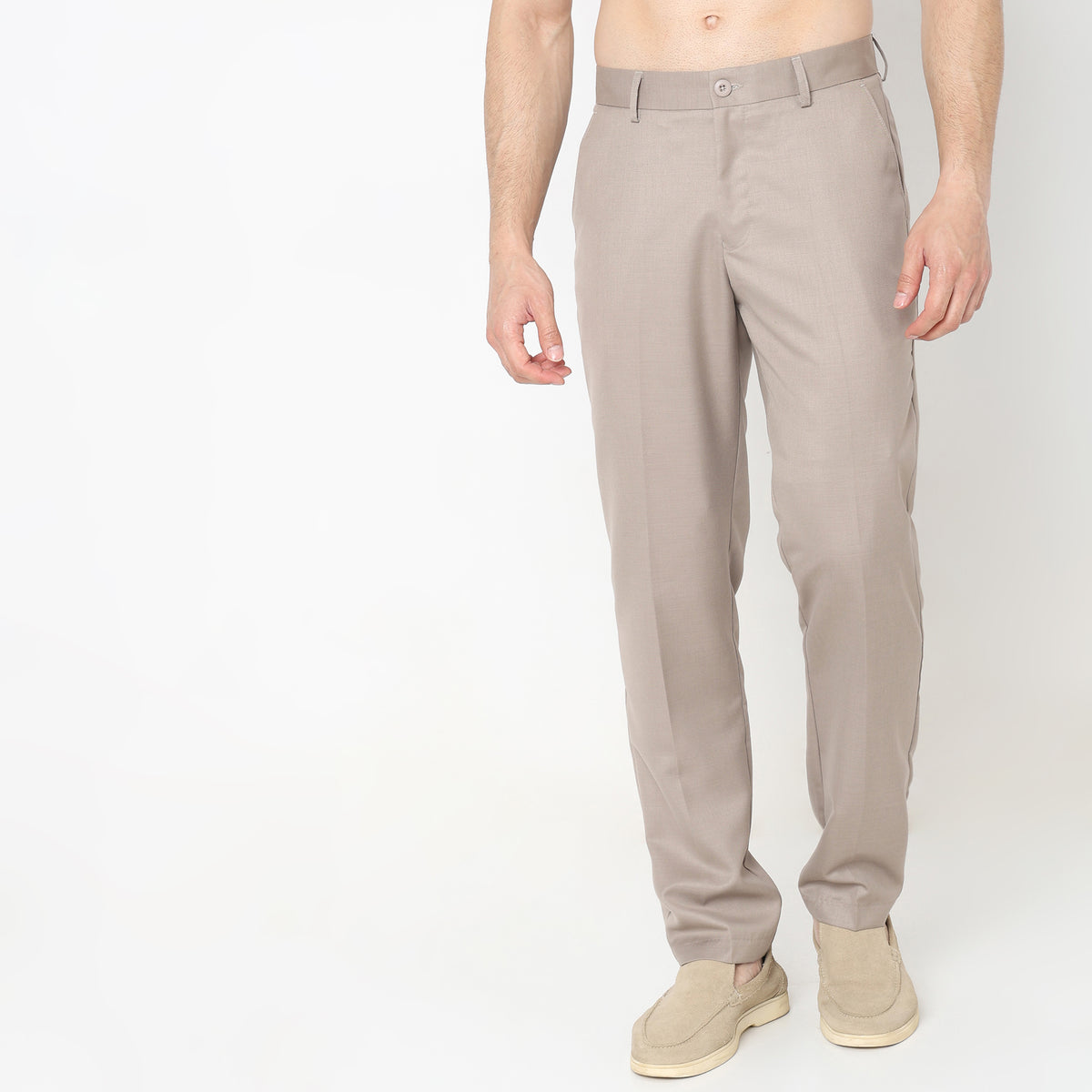 Regular Fit Solid Mid Rise Trousers