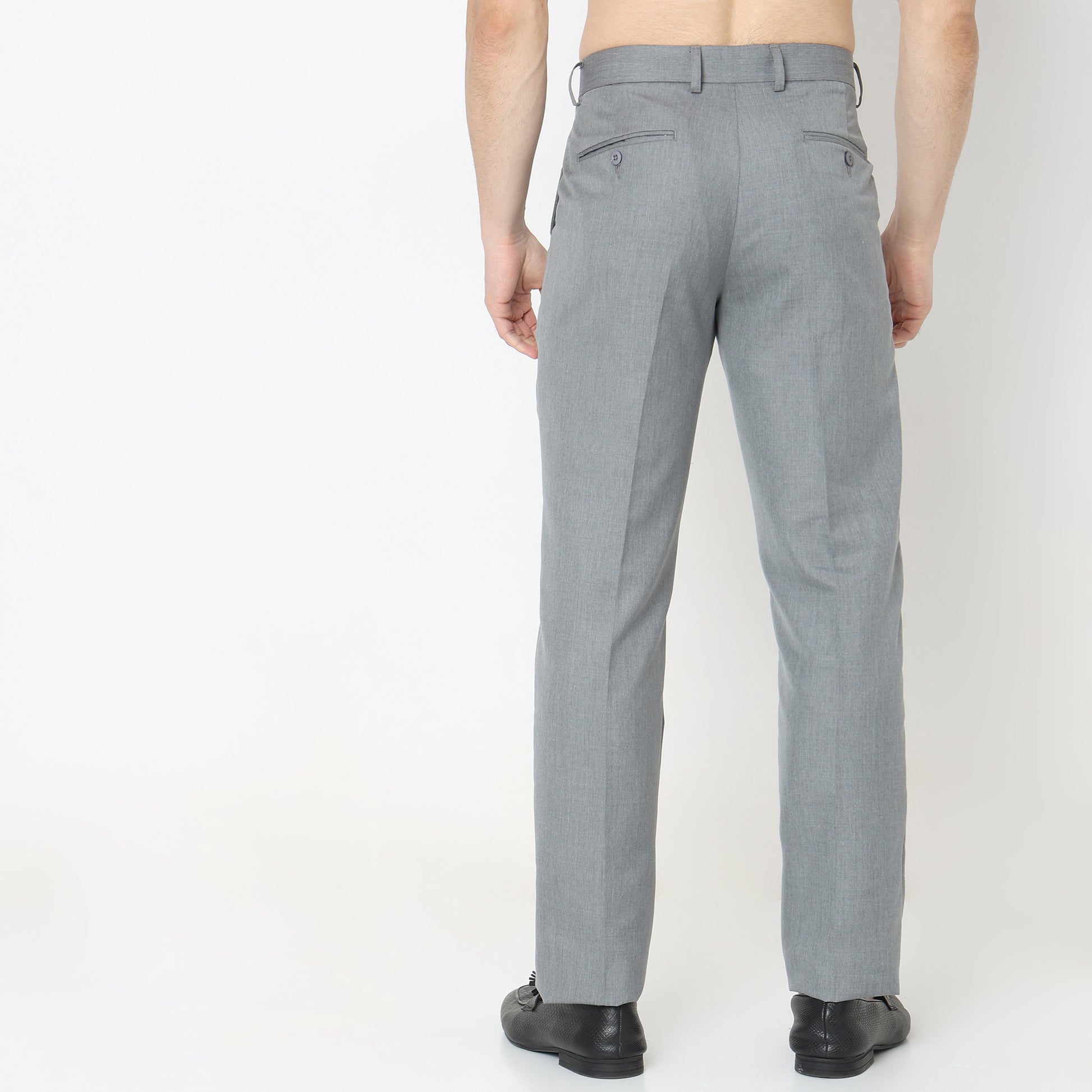 Regular Fit Solid Mid Rise Trousers