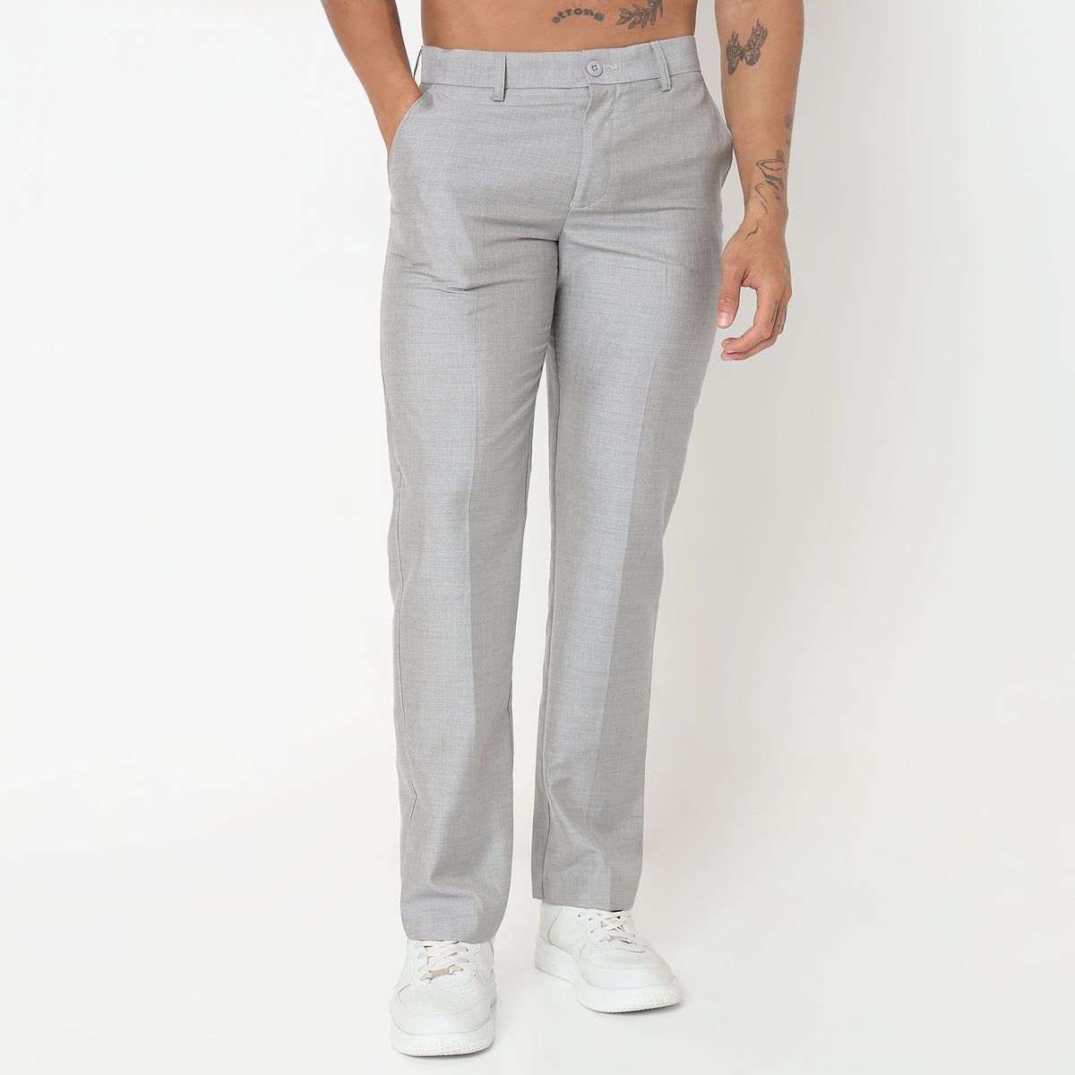 Regular Fit Solid Mid Rise Trousers