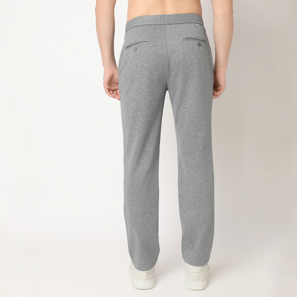 Regular Fit Solid Mid Rise Trousers