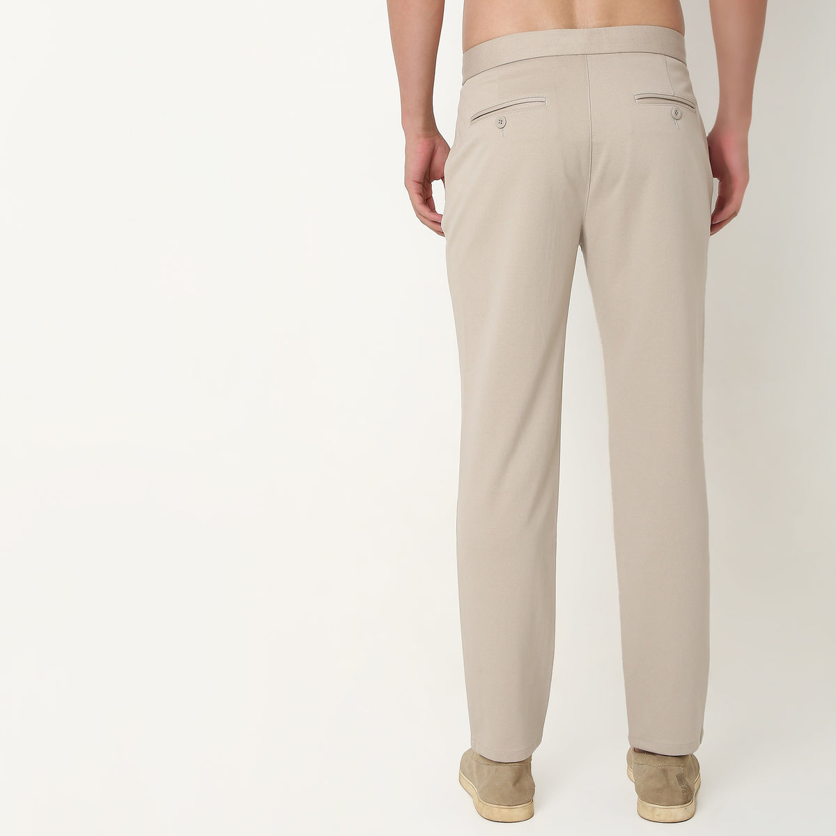 Regular Fit Solid Mid Rise Trousers