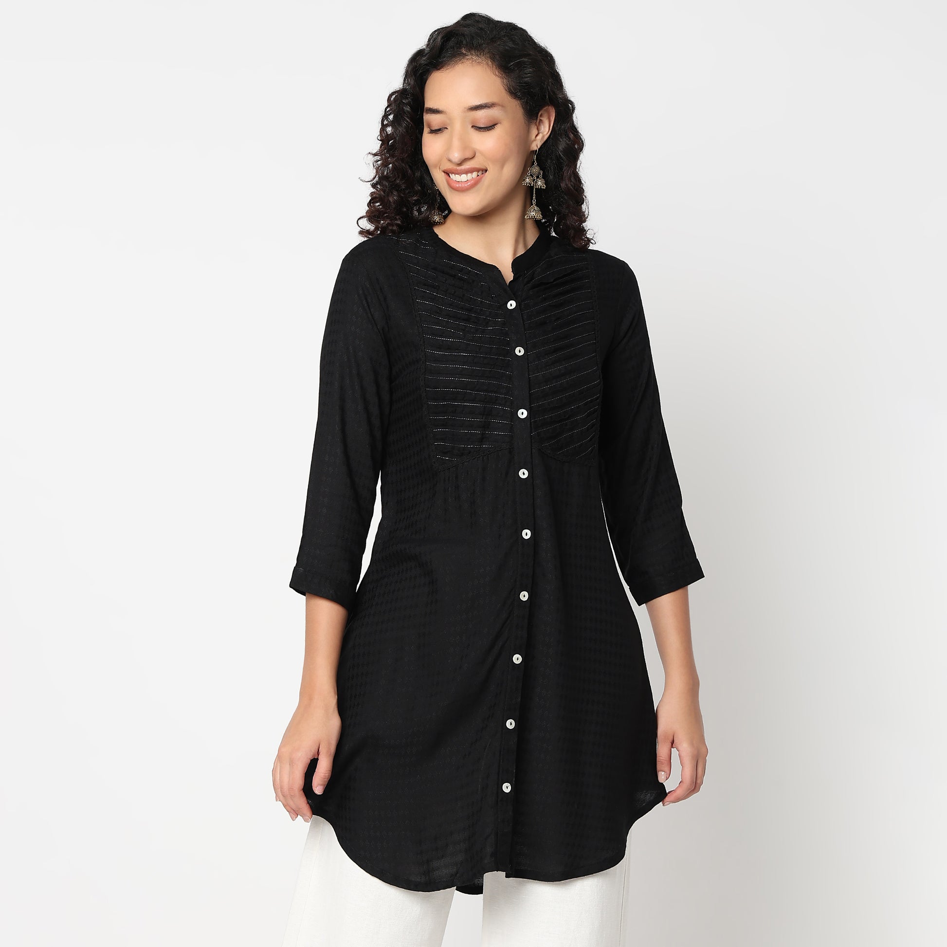 Embroidered Band Neck Kurta with Highlight of Sequence Work